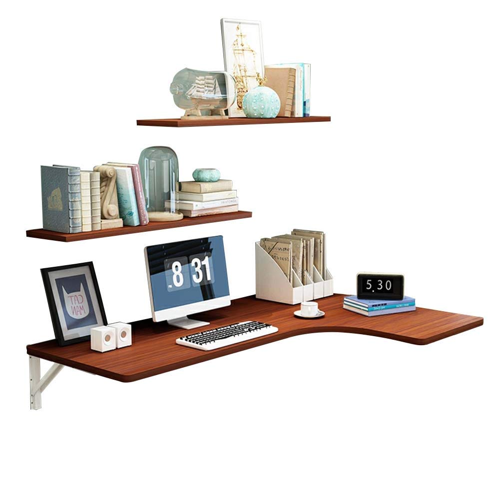 Folding Wall-Mounted Drop-Leaf Table - Space Saving Laptop Desk with 4 Colors & 4 Sizes (Reddish Brown, 80X70CM) - Perfect for Small Apartments, Home Office & Dorm Rooms