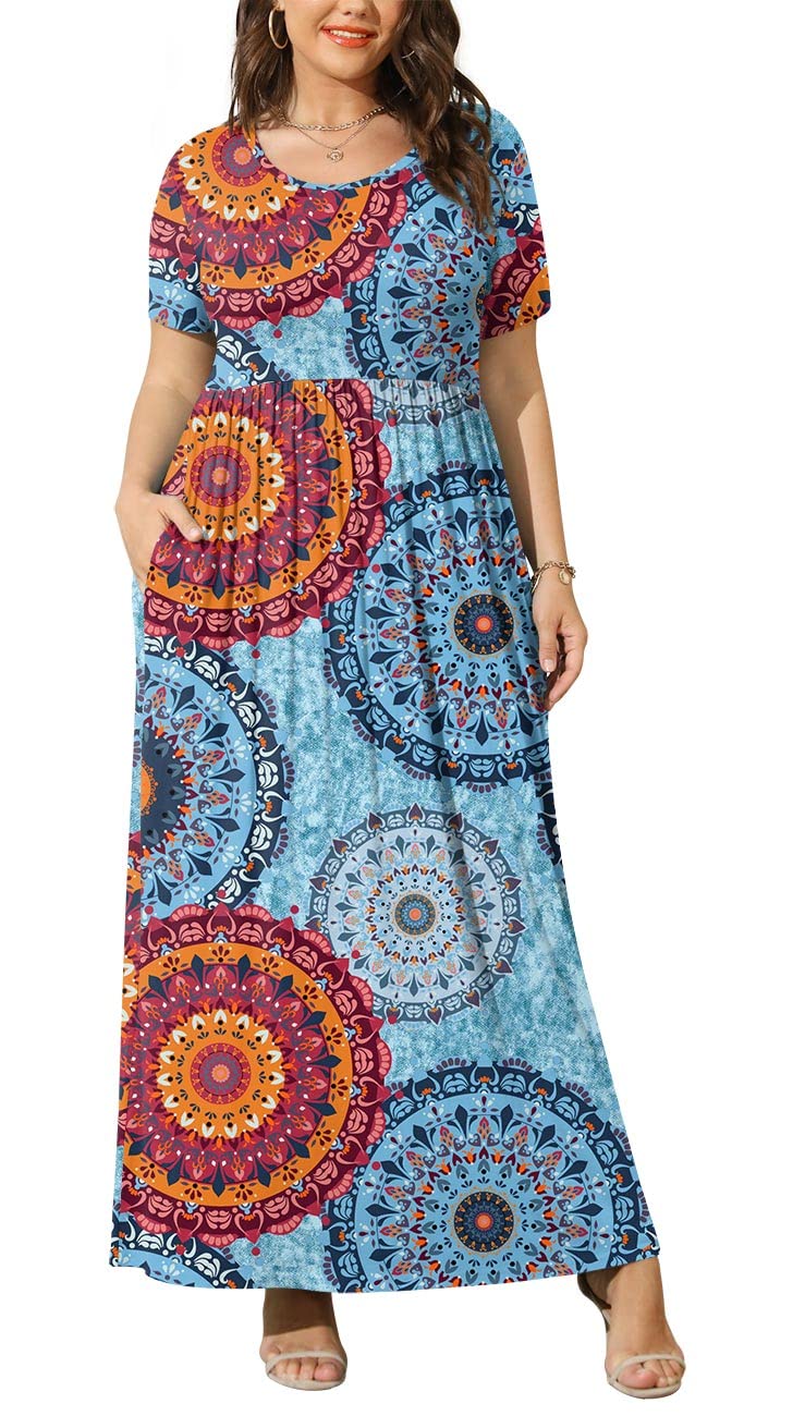 BISHUIGE Plus Size Maxi Dress for Women - XL to 6X Summer Long Dress with Pockets | Flowy Beach Cover Up, Casual Church Wear & Vacation Outfit