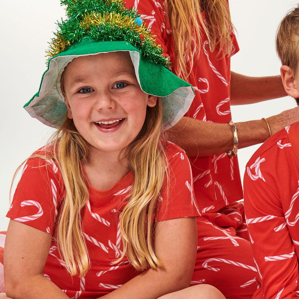 Candy Cane Print Short Sleeve Top and Bottom Pajama Set - Christmas Holiday Family Matching Sleepwear for Women & Kids