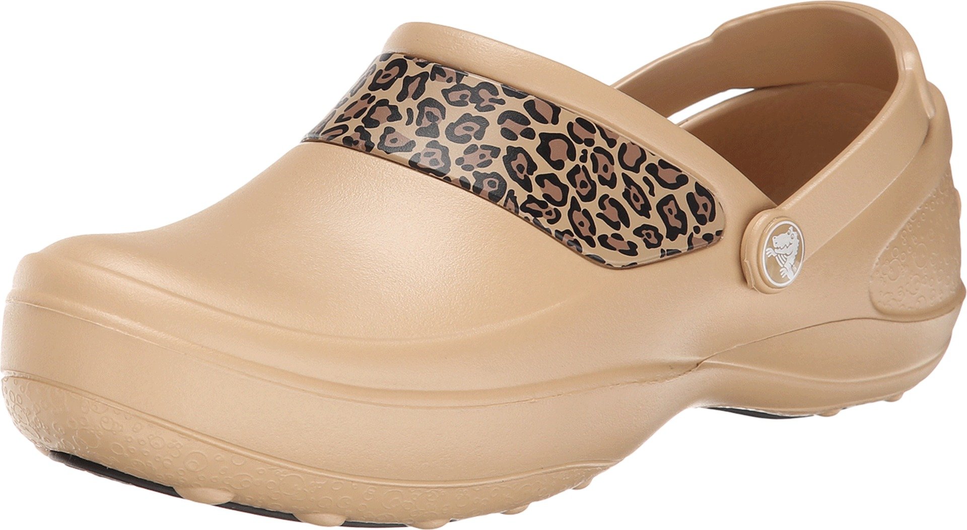 Crocs Women's Mercy Work Leopard Graphic Clog Mule - Gold Slip-Resistant Comfort Shoes for Nurses & Healthcare Workers - Size 7 M US - Perfect for Hospitals, Clinics & Long Shifts