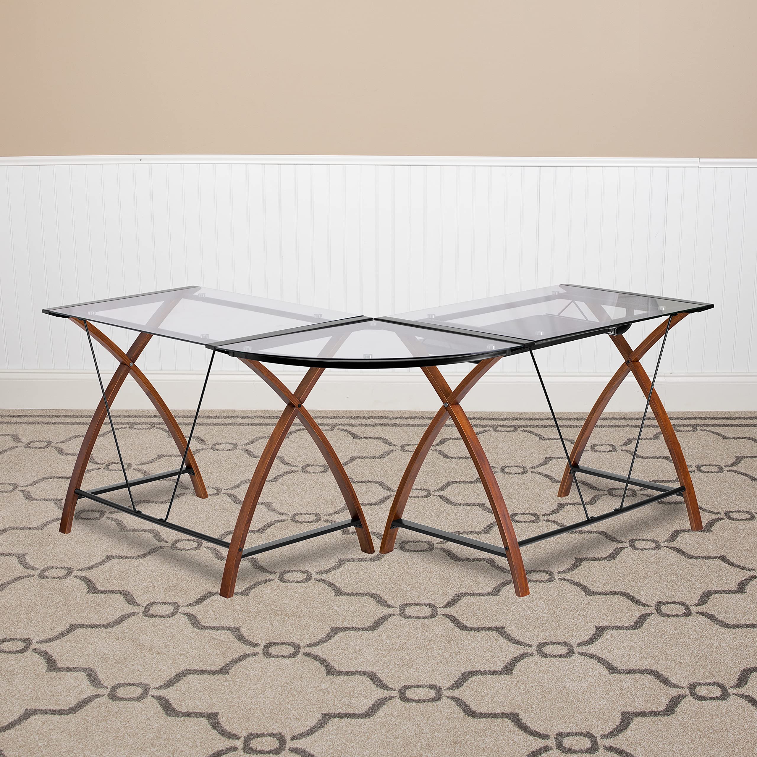 EMMA + OLIVER Modern L-Shaped Glass Computer Desk with Adjustable Keyboard Tray - Perfect for Home Office, Gaming & Workspace Setup