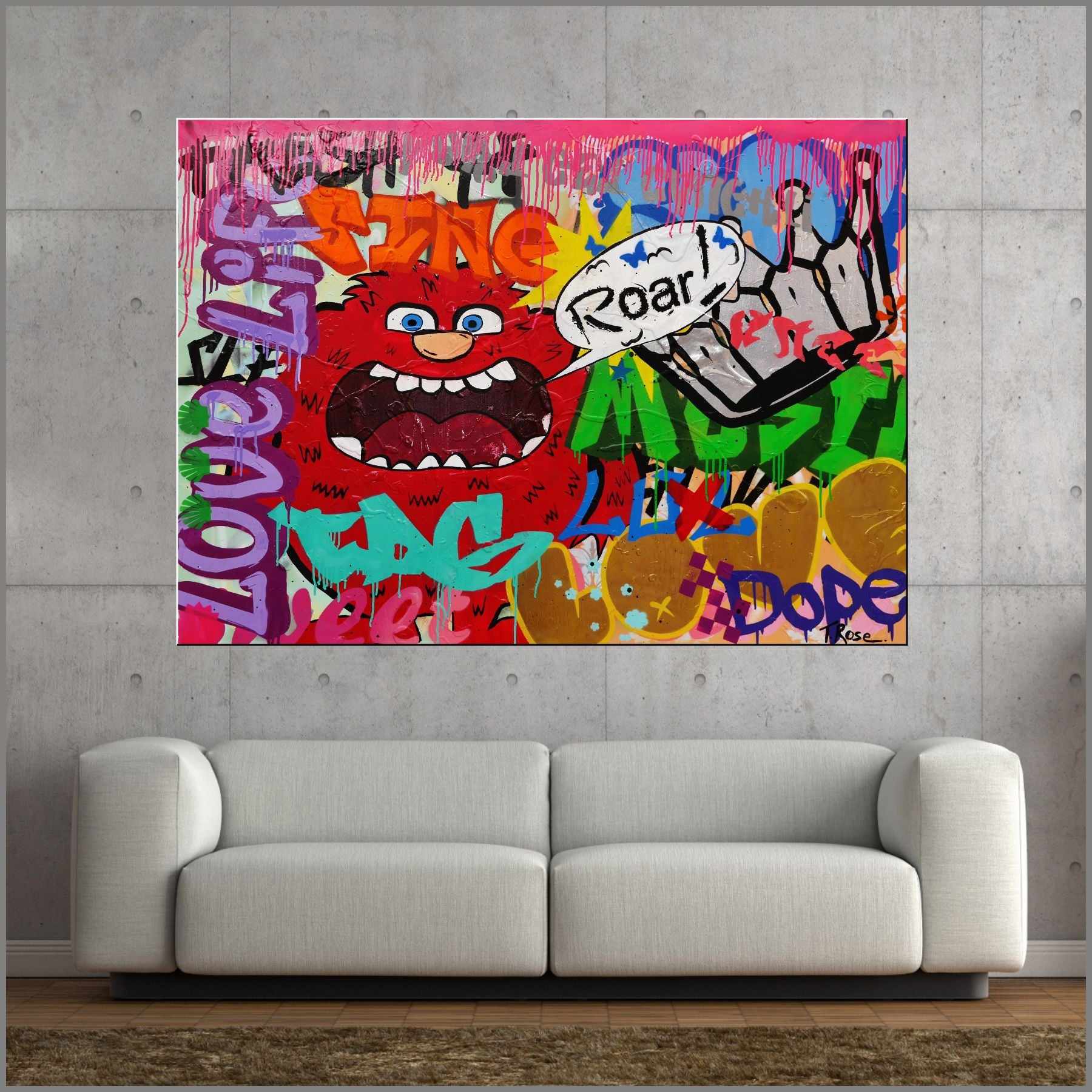 Roar 140cm x 100cm Graffiti Textured Urban Pop Art Canvas Painting - Modern Wall Decor for Living Room, Bedroom & Office