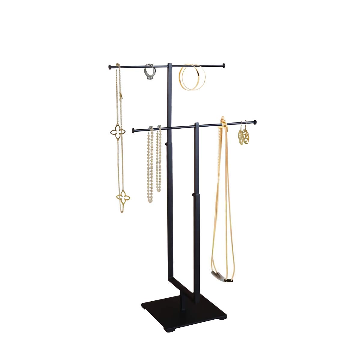 2-Tier Chrome Jewelry Tree Stand - Adjustable Metal Bracelet, Earring & Necklace Organizer Holder for Large Storage | Perfect for Bedroom, Vanity & Travel Use