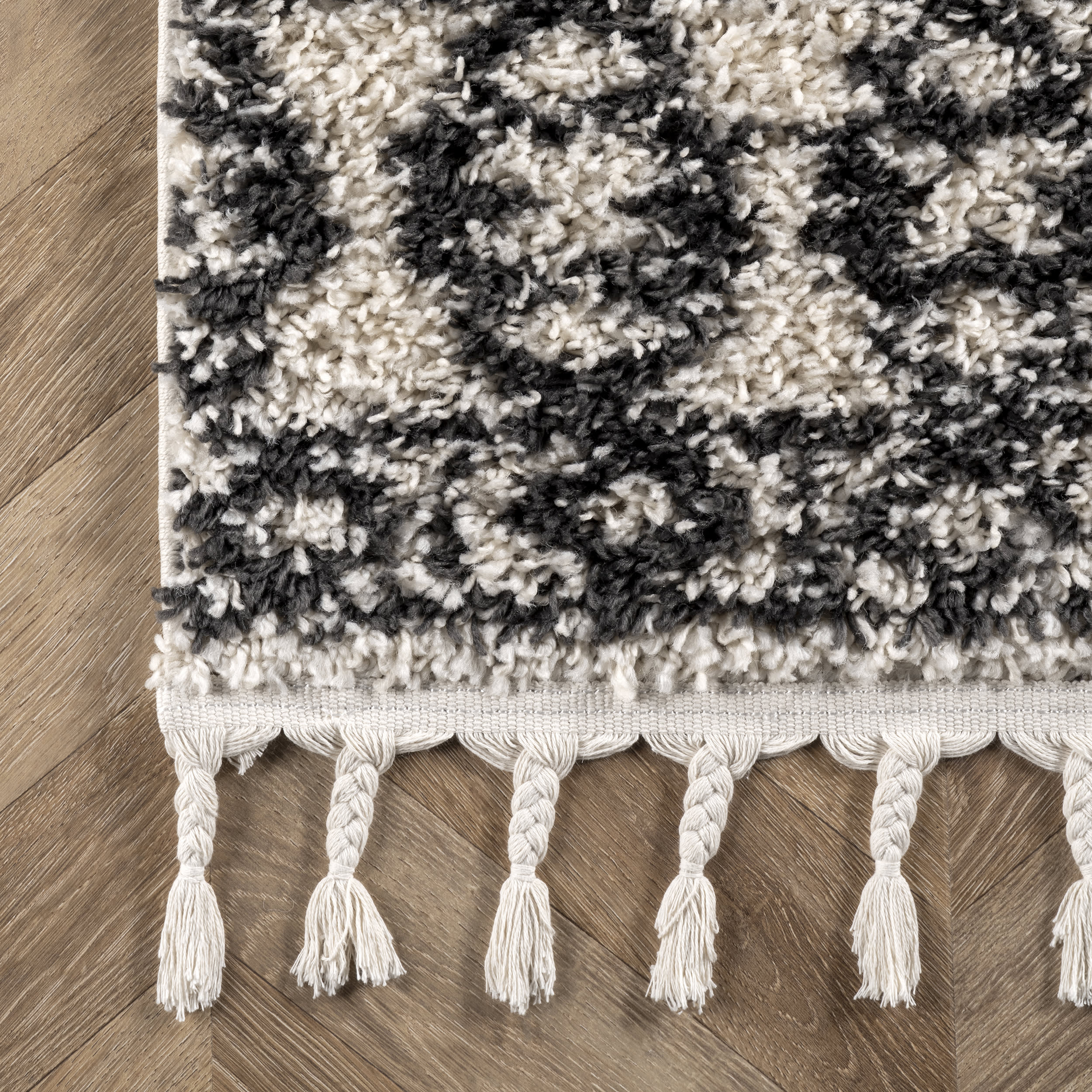 Luxury Diamond Lattice Tassel Area Rug - Soft Plush Off White Bohemian Style Carpet for Living Room, Bedroom Decor | Home & Office Interior Design