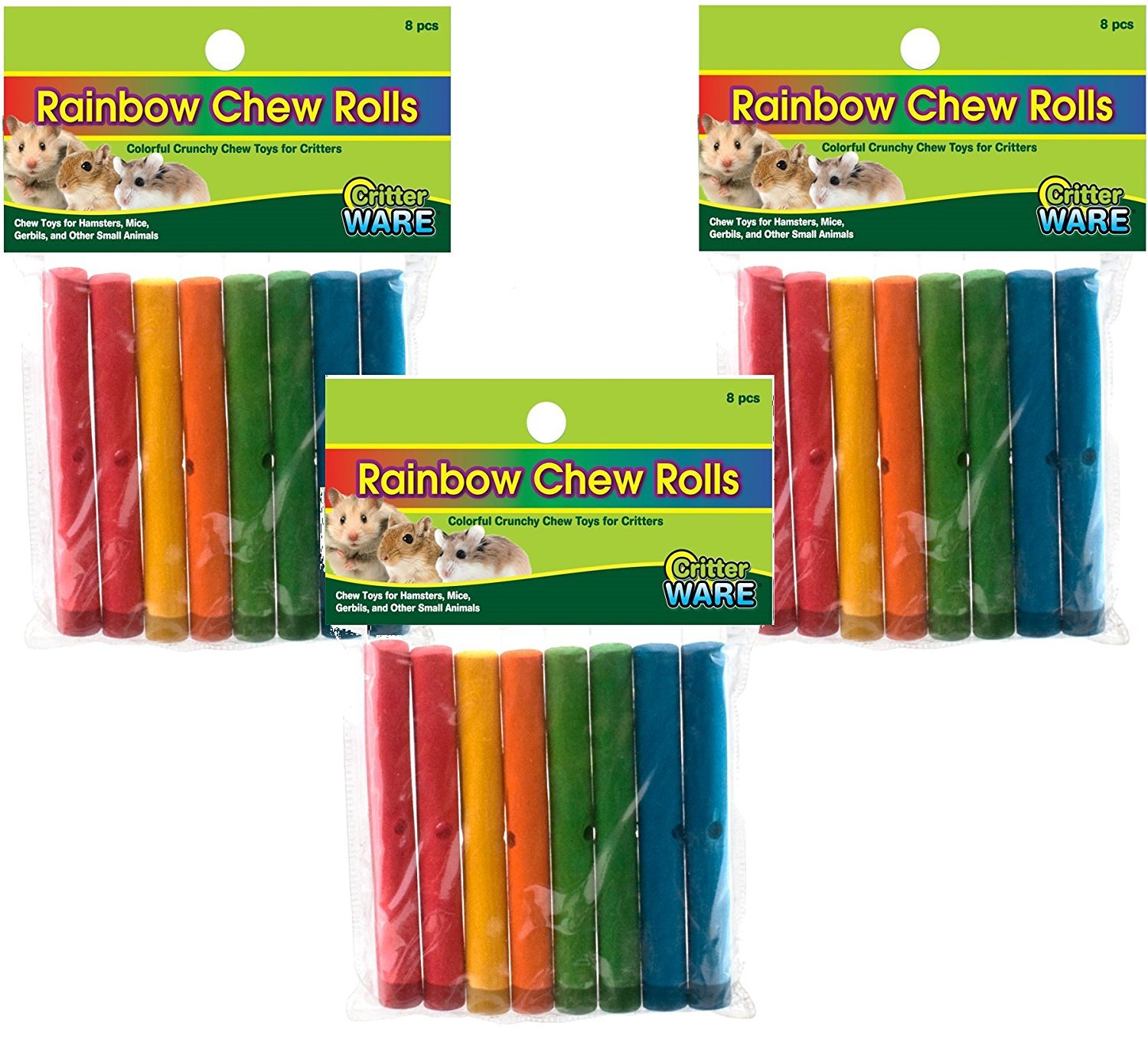 Ware Manufacturing 24-Piece Assorted 6.75-Inch Rainbow Chews Rolls (3 Packs of 8) - Perfect for Candy Buffets, Party Favors, and School Treats