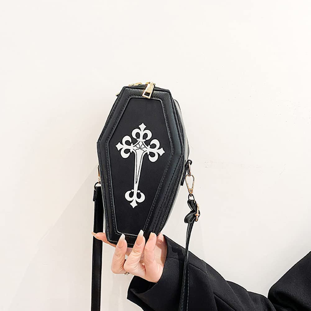 Gothic Coffin Crossbody Bag for Women - PU Leather Halloween Messenger Pouch with Adjustable Strap - Retro Gothic Handbag for Girls, Theme Parties & Cosplay Events - Perfect for Halloween, Gothic Fashion & Dark Aesthetic Outfits