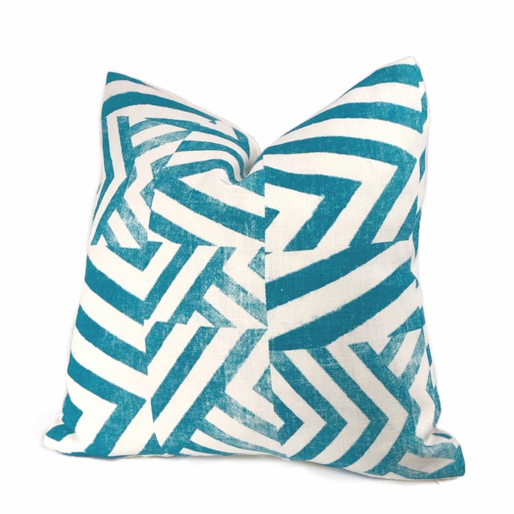 Delancey Teal Green White Modern Crosshatch Pillow Cover - Decorative Throw Pillow Case for Sofa, Bed & Home Decor