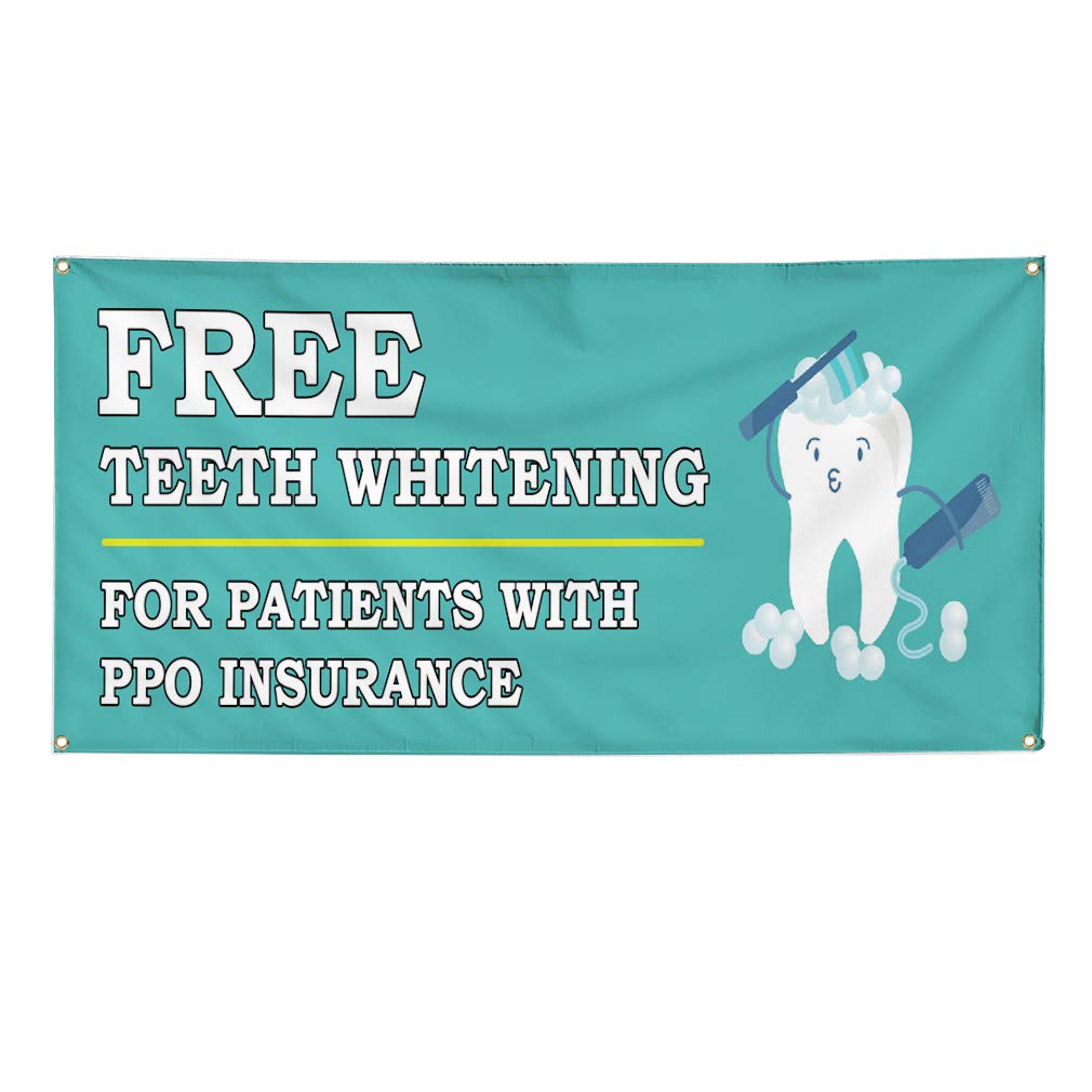 Premium Vinyl Banner - 16x40 Inches with 4 Grommets | Weatherproof Outdoor Sign for Dentist, Dental Health Care & Industrial Yard Use | Includes Free Teeth Whitening Offer | Perfect for Business Advertising, Events & Construction Sites