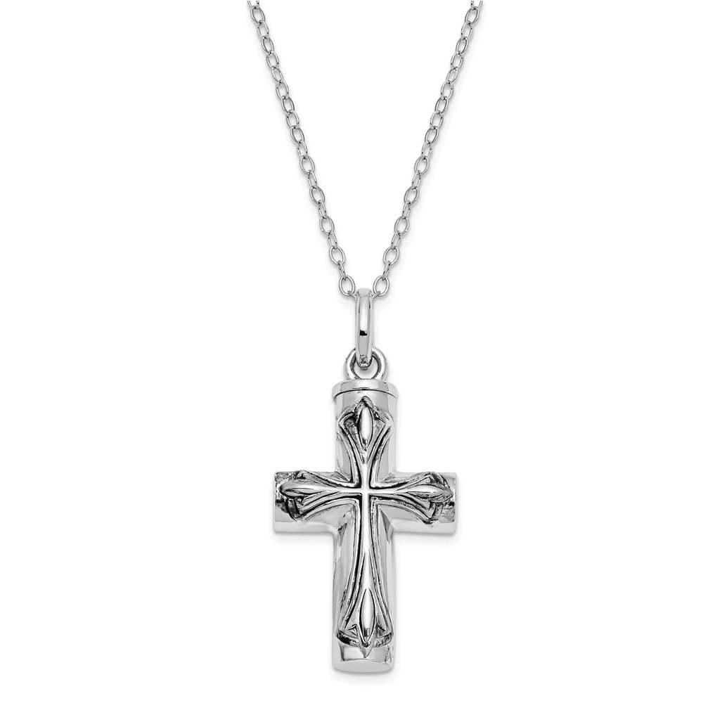 Antiqued Sterling Silver Cross Necklace - 18 Inch Ash Holder for Cremation Jewelry | Memorial Keepsake for Loved Ones