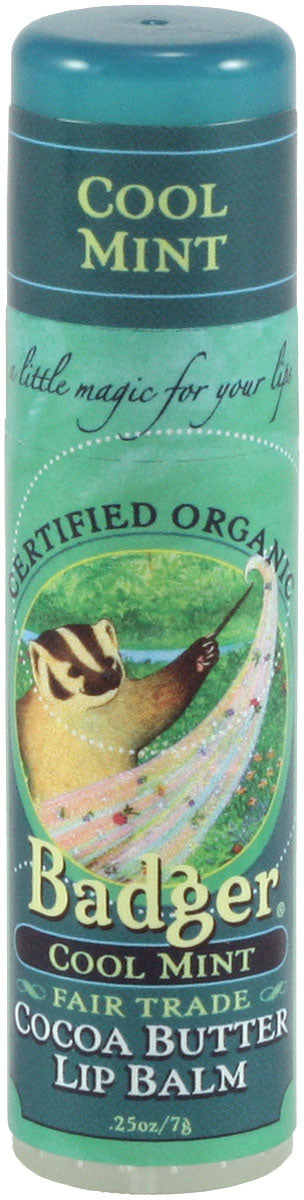 Badger Badger Cool Mint Cocoa Lip Balm with Organic Cocoa Butter - Soothing & Hydrating Lip Care for Dry, Chapped Lips - Perfect for Winter, Outdoor Activities & Daily Moisturizing