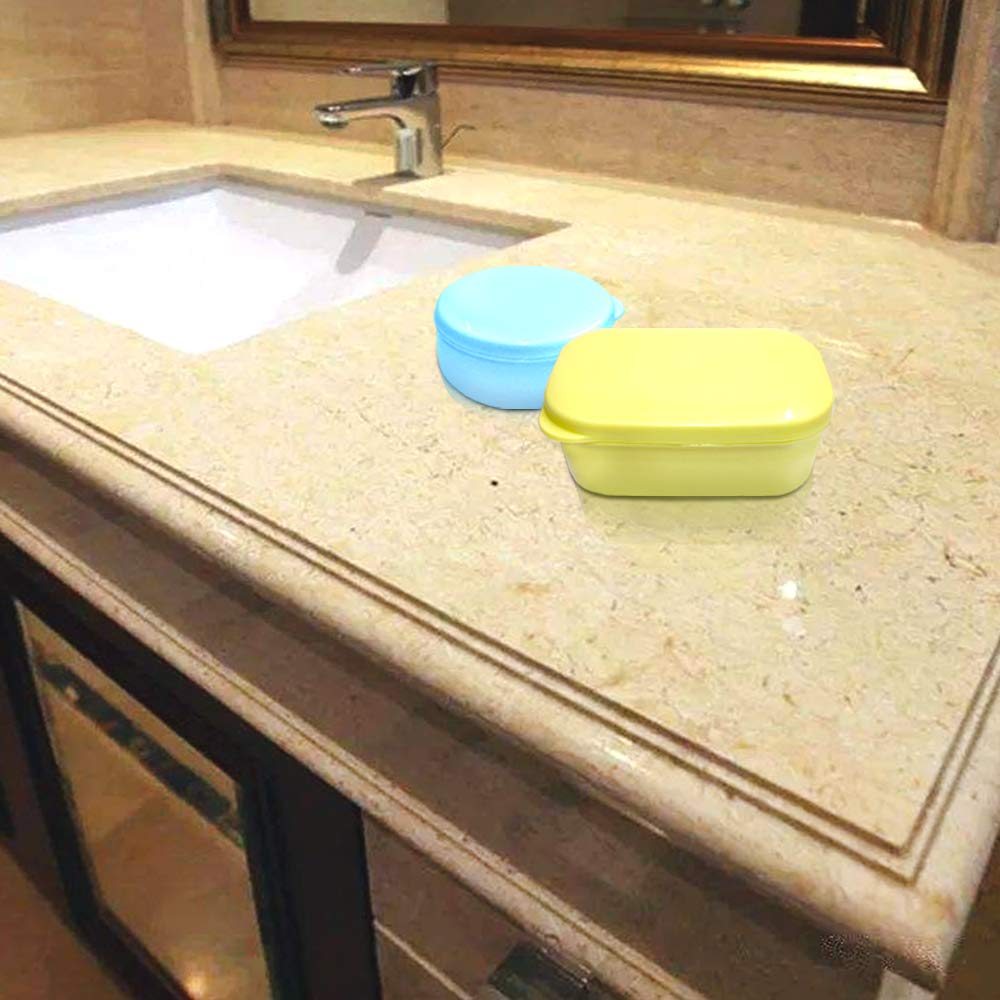 4 Pack Waterproof Soap Holder with Drain Holes | Self-Draining Soap Saver Case for Bathroom, Travel & Camping | Portable Soap Dish Tray in Yellow, White, Blue & Green Colors