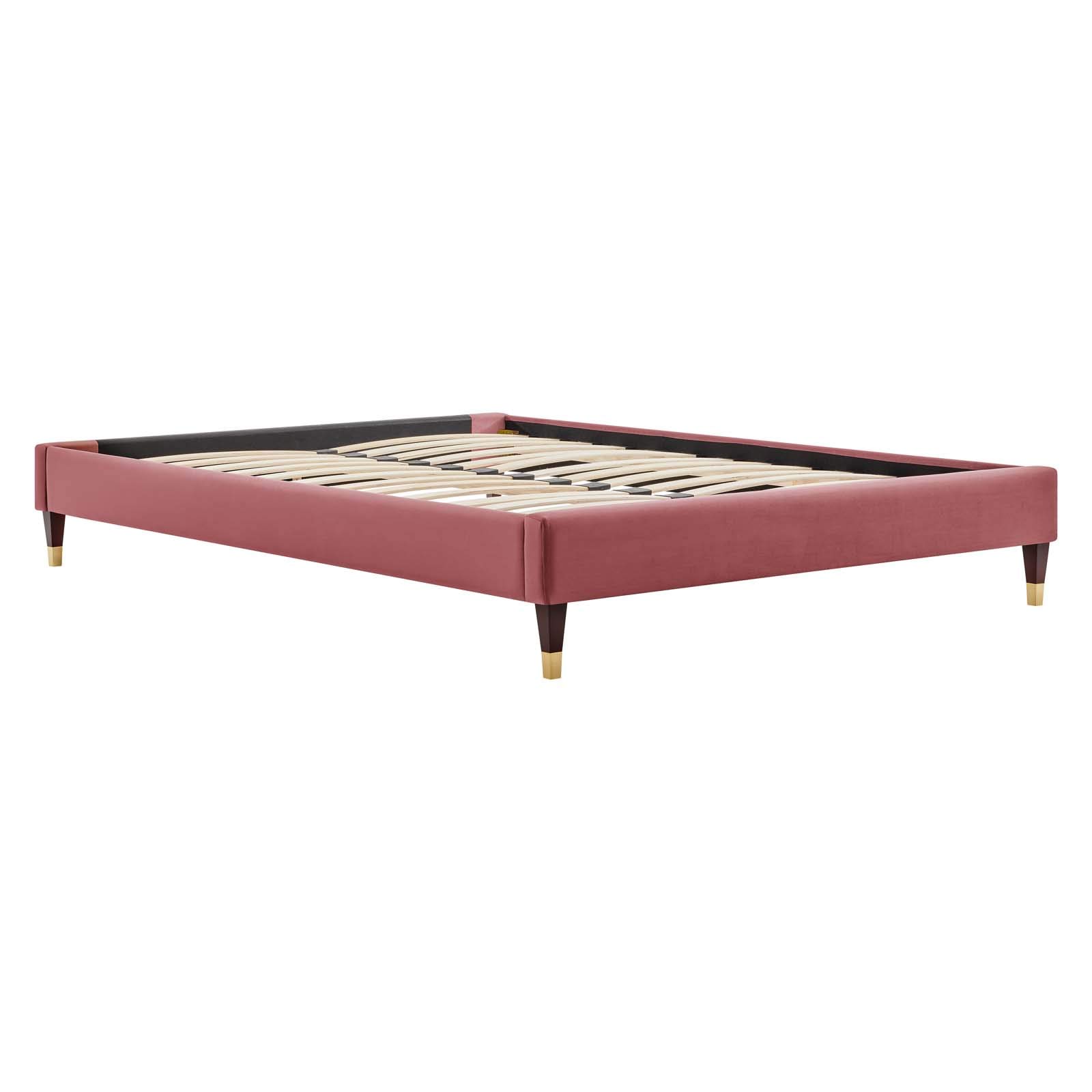 Modway Elise Channel Tufted Performance Velvet Full Platform Bed - Dusty Rose with Gold Legs | Luxurious Modern Bedroom Furniture for Master Suite or Guest Room