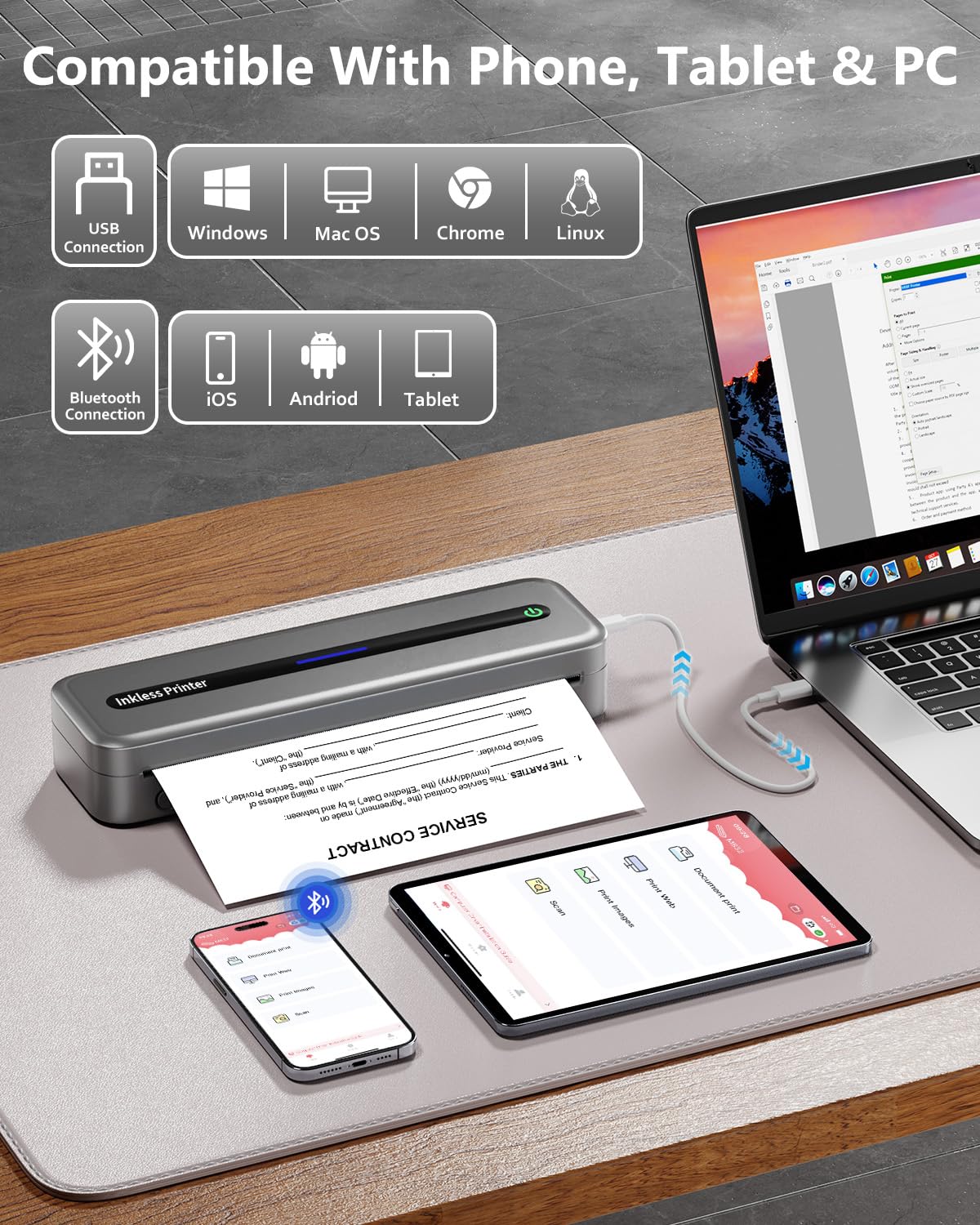 Itari M832 Thermal Printer - 304 DPI Portable Bluetooth Printer for iPhone & Android | Wireless Inkless Label Printer with Multi-Size Printing (Grey) | Perfect for Shipping Labels, Barcodes & Receipts