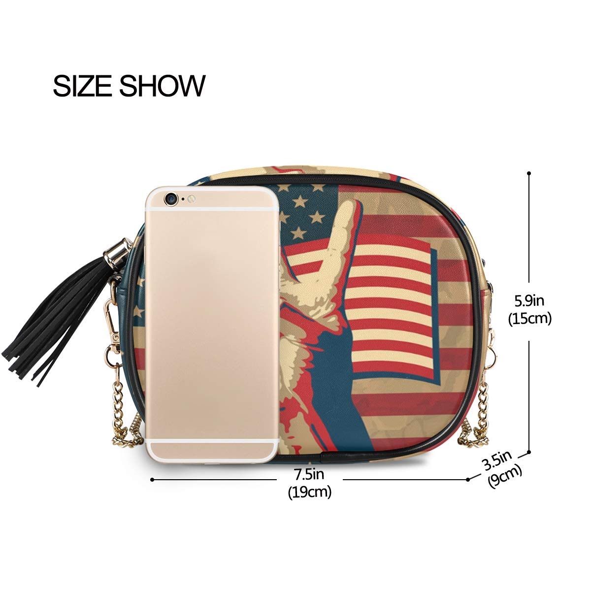 ALAZA Women's PU Leather Crossbody Bag with USA Flag & Tassel - Stylish Shoulder Purse for Casual Outings, Travel & Daily Use