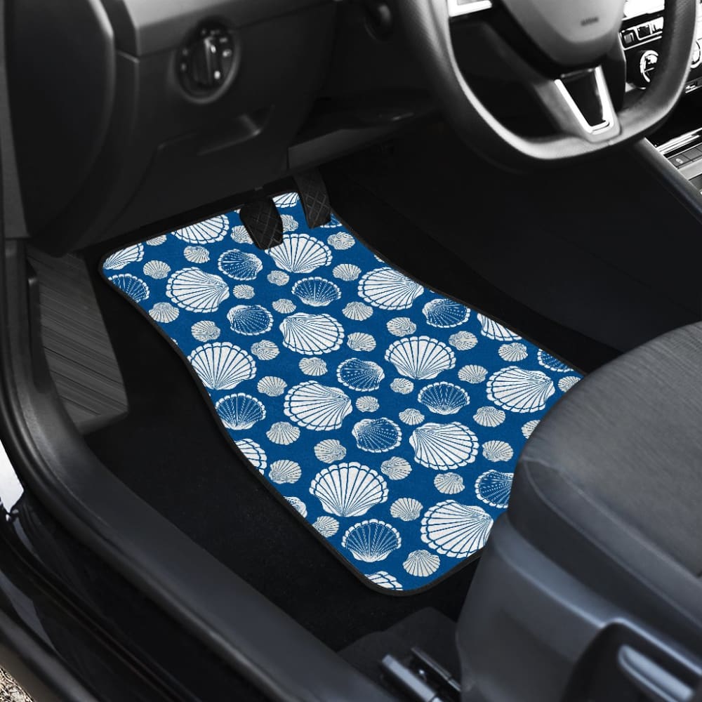 Premium Universal Fit Car Floor Mats - Beach Sea Shell Blue Print - All-Weather Protection for Sand, Dirt & Water - Perfect for SUVs, Sedans & Trucks - Beach Trips, Road Trips & Daily Commute