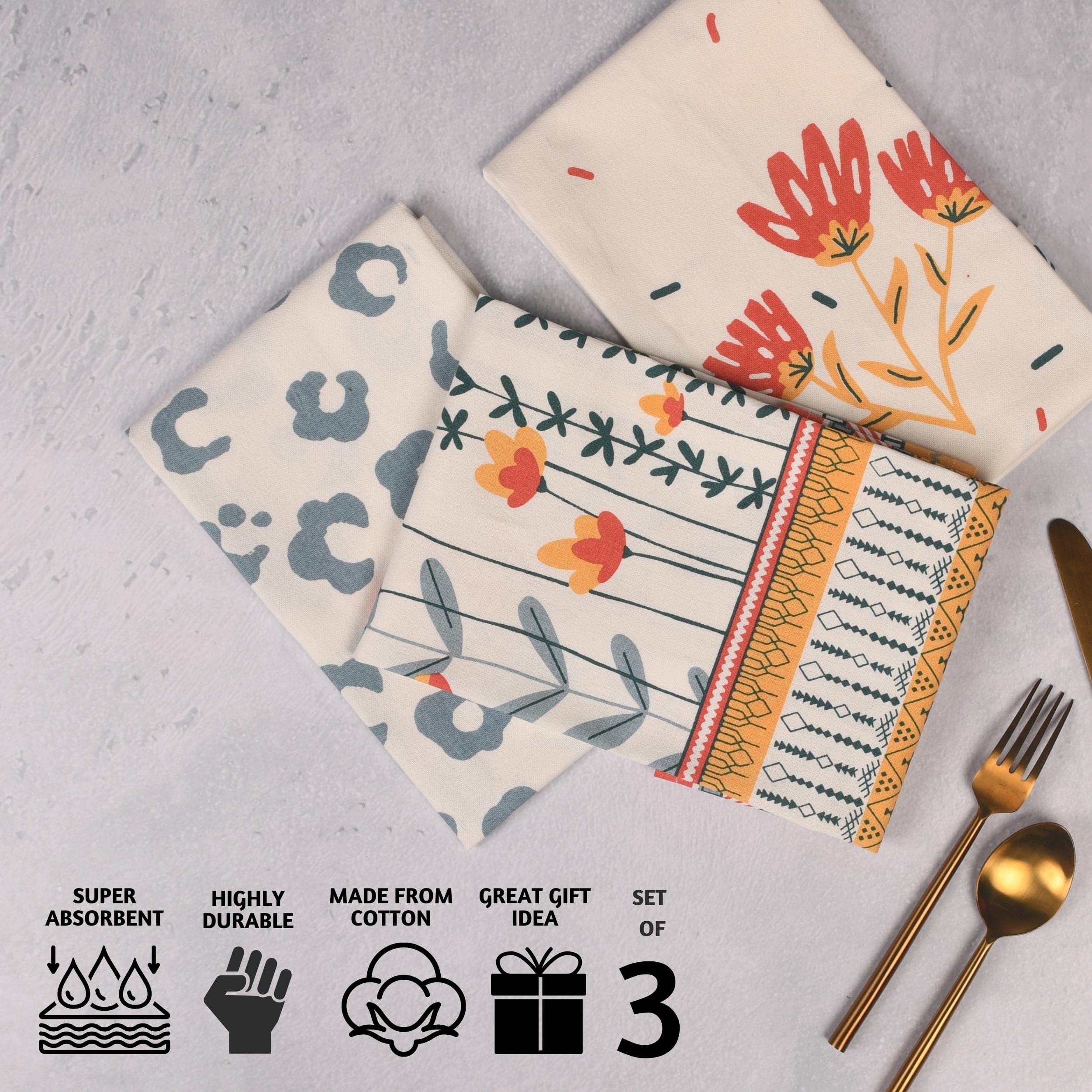 Farmhouse Kitchen Towels & Placemats Set of 6 - Cotton Dishcloths with Hanging Loop, Boho Decoration for Dining Table, Countertop, and Kitchen Decor