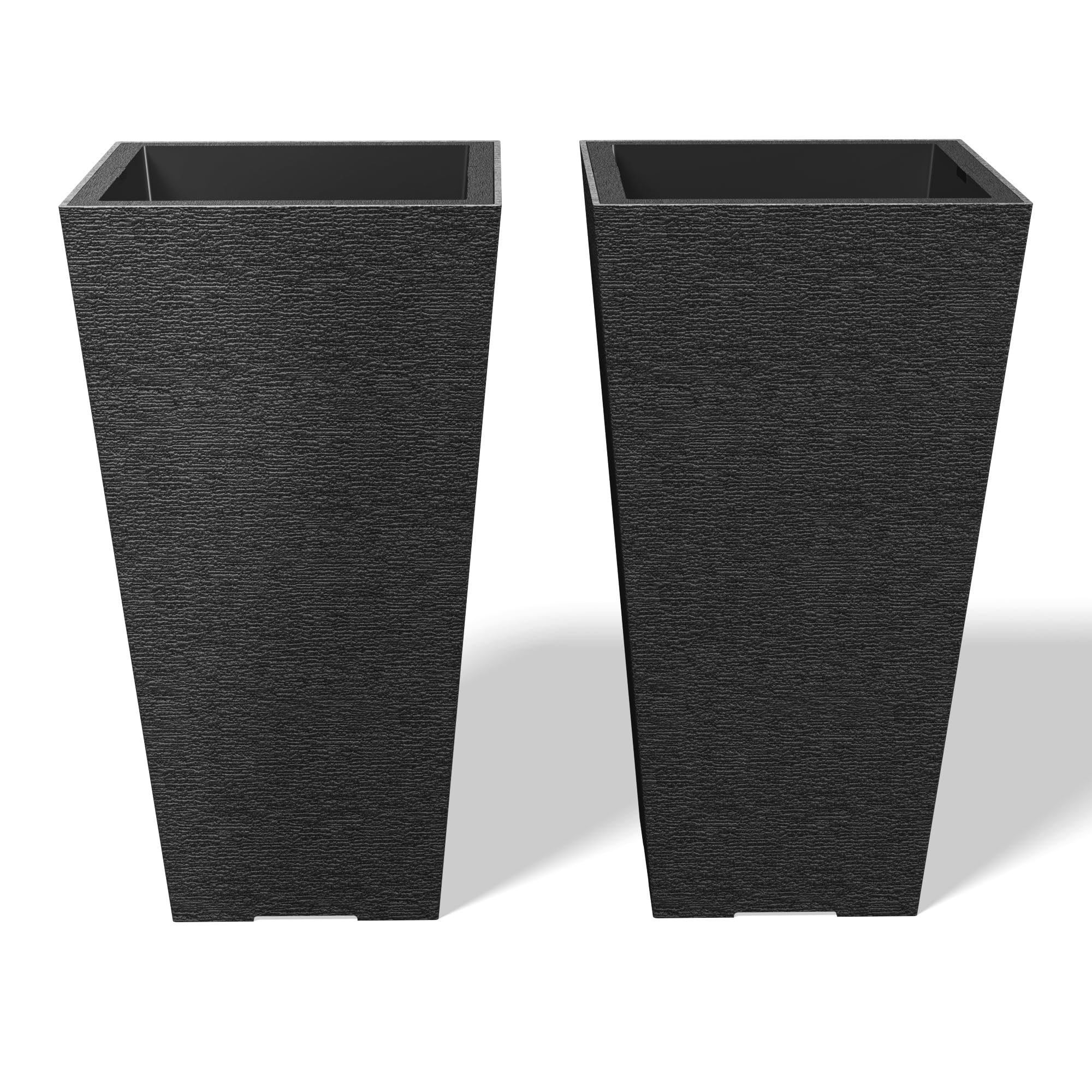 Kante 22 Inch Tall Planter Set of 2 - Large Tapered Flower Pots for Indoor & Outdoor Use, Garden, Patio, Front Door Decor (Black) | Perfect for Home, Office, and Commercial Spaces