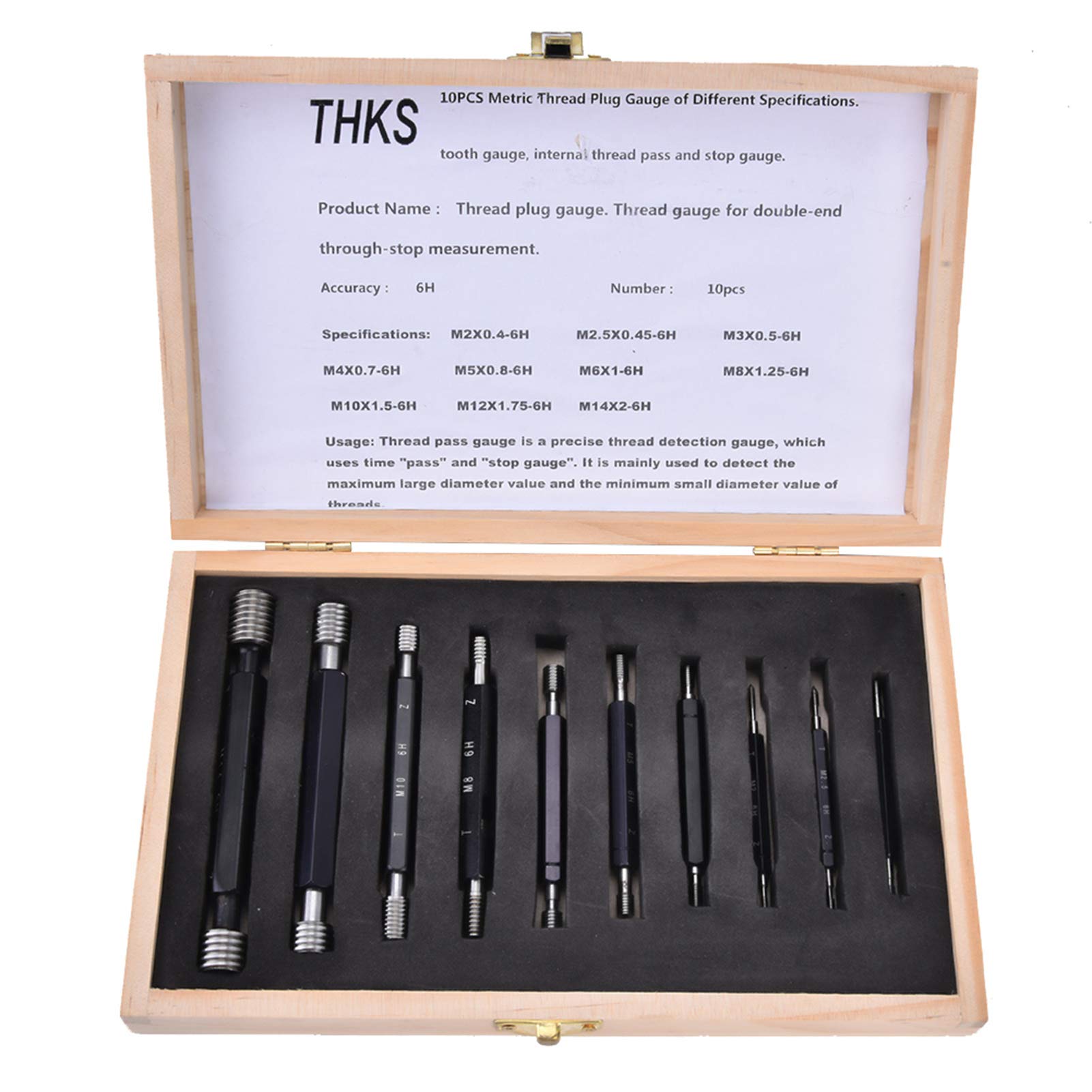 10PCS Metric Thread Plug Gauge Set - Precision Pitch Diameter Measurement Tool for NPT & BSP Threads | Double-End Through Stop Design | Ideal for Quality Control in Manufacturing & Mechanical Engineering