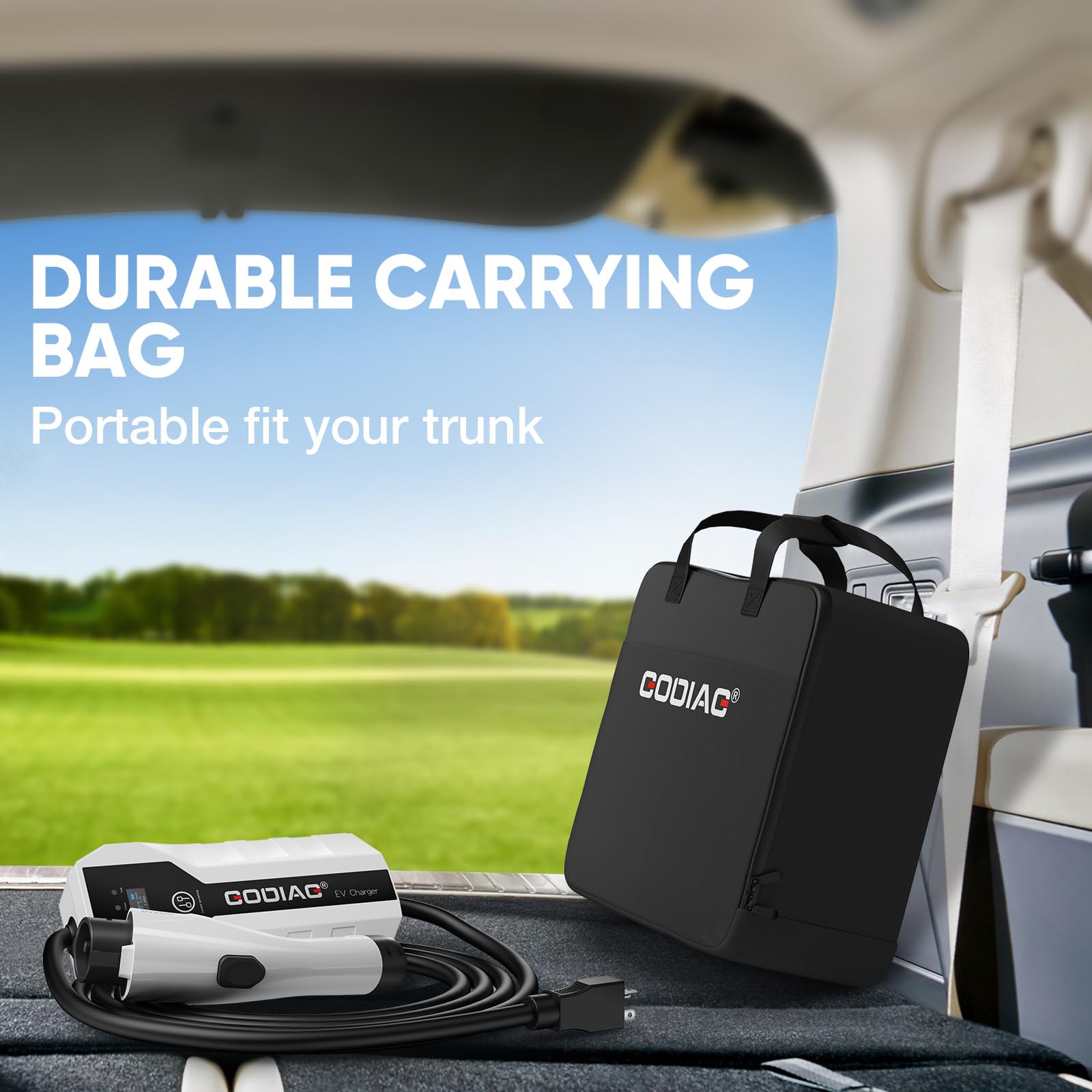 Portable EV Charger Level 1 & 2 - 8/10/13/16 Amp Adjustable Electric Car Charger with 110V-240V 3.5KW Power - 20ft Cable for Plug-in Hybrid & Electric Vehicles - Perfect for Home, Office & Road Trip Charging