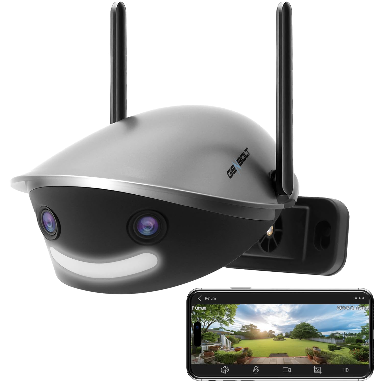 GENBOLT 2.5K Outdoor WiFi Security Camera with Dual Lens - 4MP Home Surveillance CCTV, 180° Panoramic IP Camera with Color Night Vision & AI Detection (Human/Pet/Car) [DC & PoE] - Ideal for Home Security, Garage Monitoring, and Pet Watching