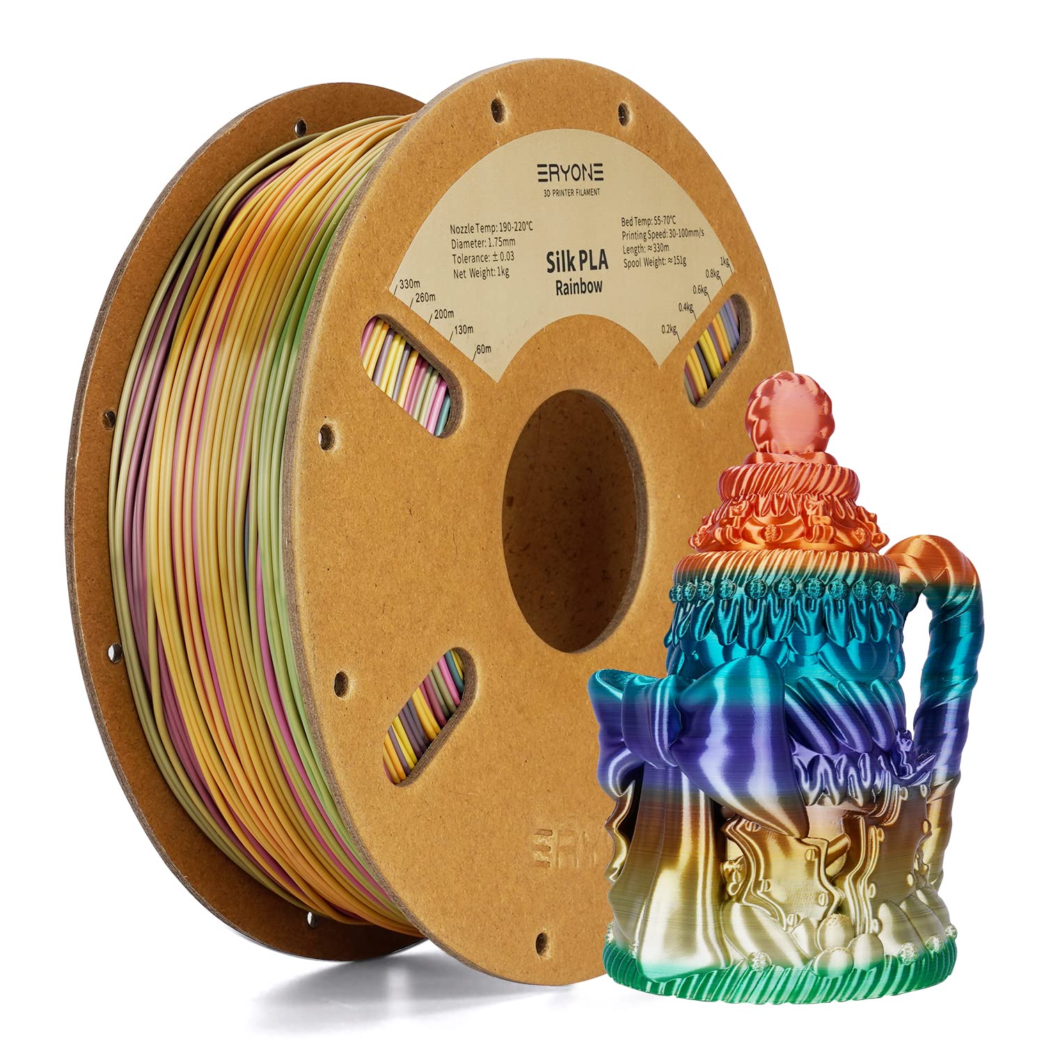 ERYONE 1.75mm Metal Luster Silk Rainbow PLA Filament for 3D Printing - High Precision +/-0.03mm, 1kg (2.2LBS) Spool - Perfect for Cosplay Props, Jewelry & Decorative Models