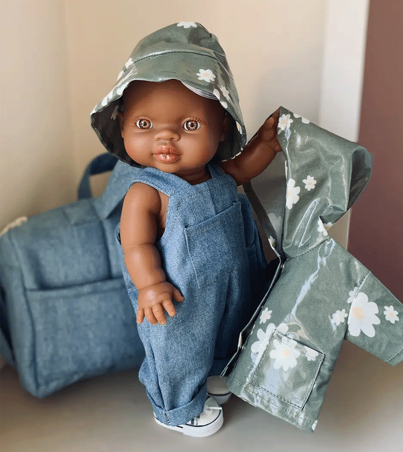 Minikane Antoine Denim Overalls for Baby Dolls - Soft Wash Denim Doll Clothes for 10-12