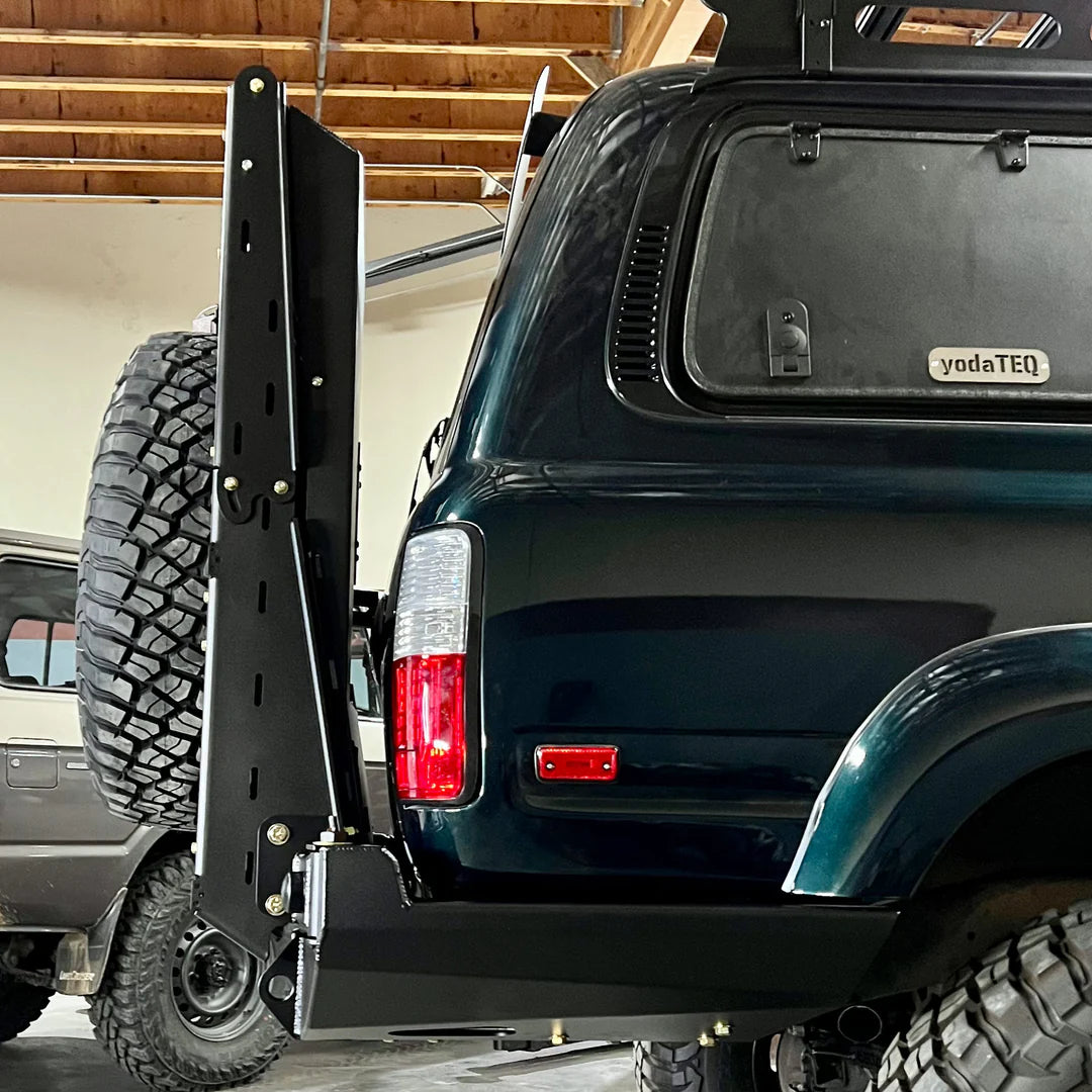 Dissent Off Road Overland Pro Swing Out for Modular Rear Bumper - Heavy Duty Spare Tire Carrier & Gear Rack for Jeep Wrangler & Gladiator - Perfect for Off-Roading & Overland Adventures