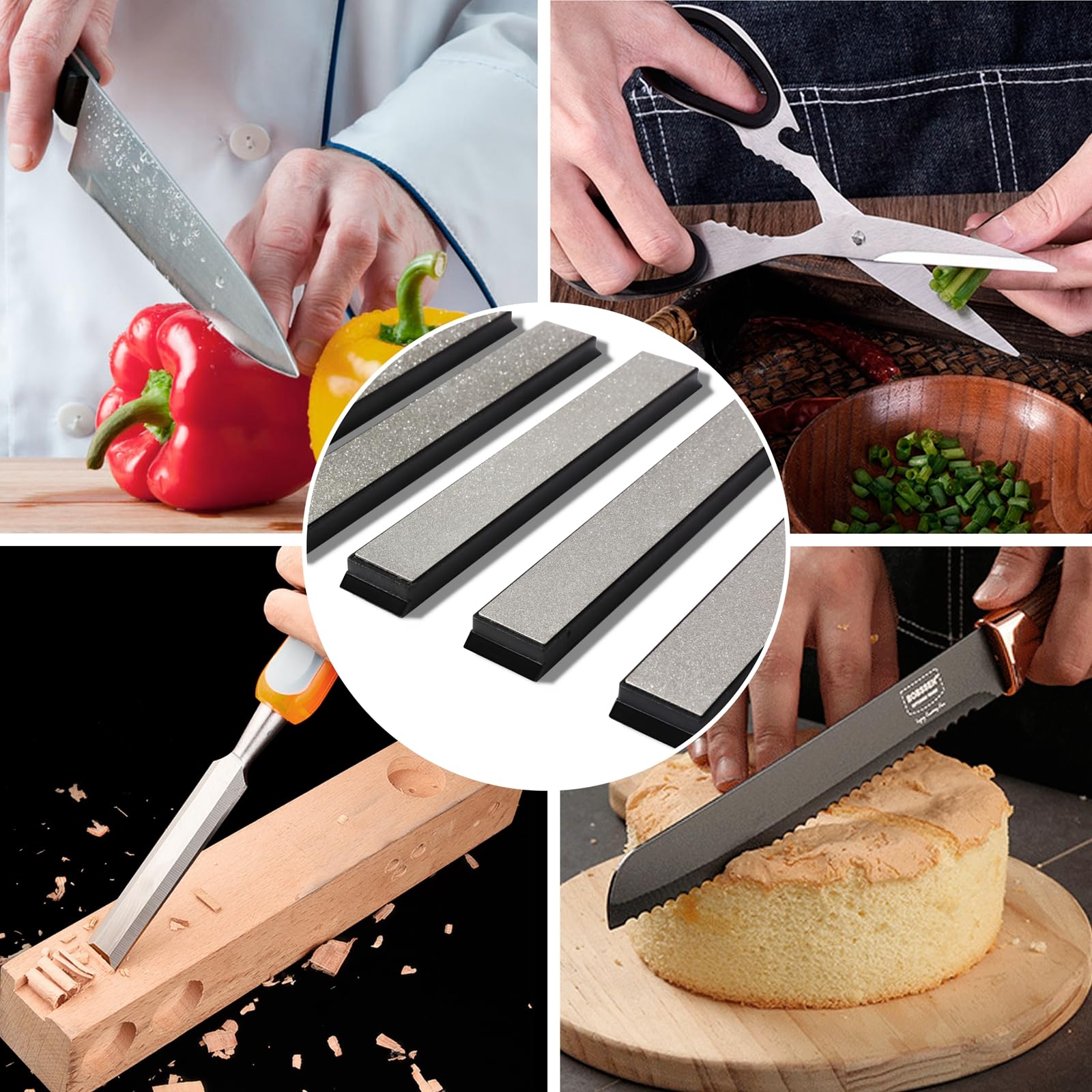 RUIXIN PRO 8-Piece Diamond Knife Sharpening Stone Set for RX-008/RX-009 Fixed-Angle Knife Sharpeners - 100/200/500/800/1000/1500/2000/3000 Grit Whetstones with Base - Professional Kitchen Knife Sharpener for Chefs & Home Cooks - Perfect for Kitchen, Camping & Outdoor Cooking