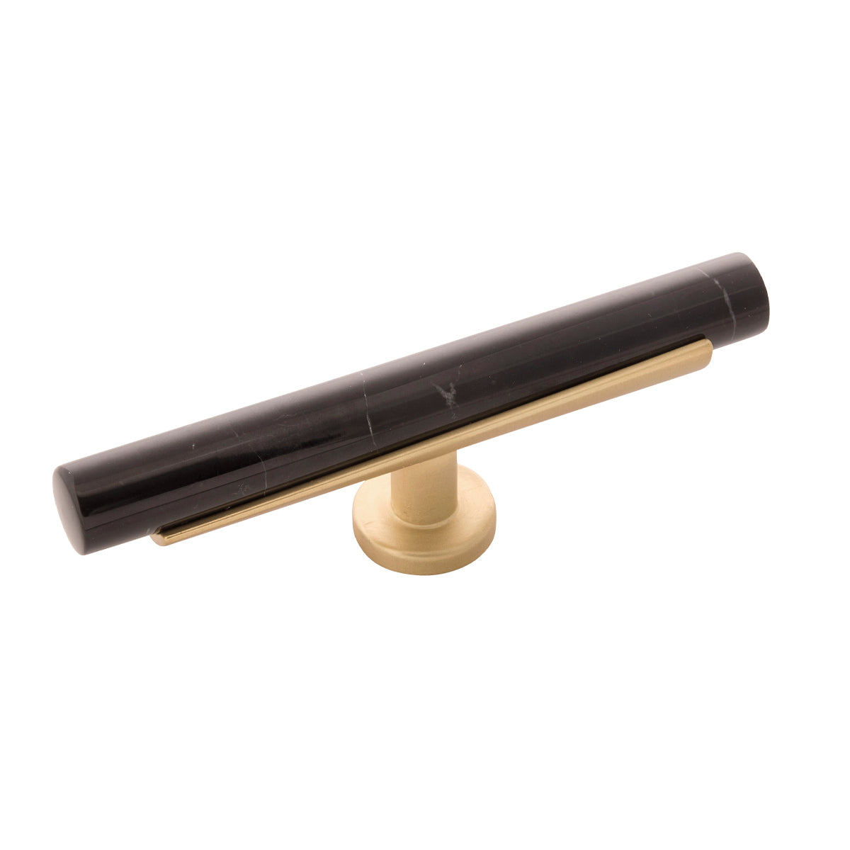 5 Inch x 1 Inch Black Marble T Knob with Brushed Golden Brass Finish - Elegant Cabinet & Drawer Hardware for Kitchen, Bathroom & Furniture Upgrade