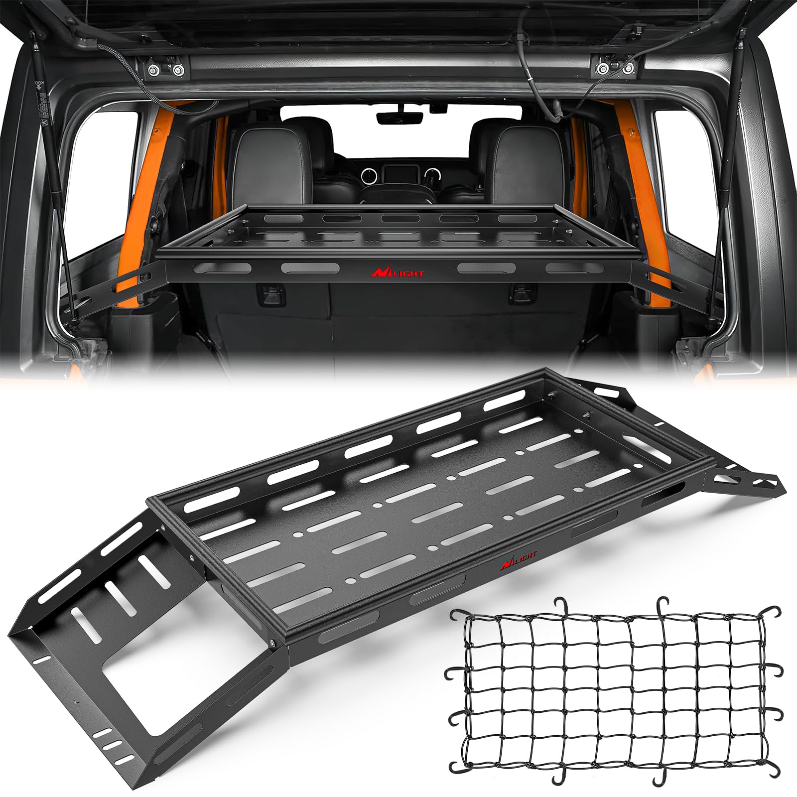 Nilight Interior Storage Rear Trunk Cargo Rack Basket Tray for 2007-2025 Jeep Wrangler JK JKU & JL JLU Unlimited 4-Door Hardtops - Heavy Duty Luggage Carrier Organizer for SUV Off-Road Camping Travel Accessories