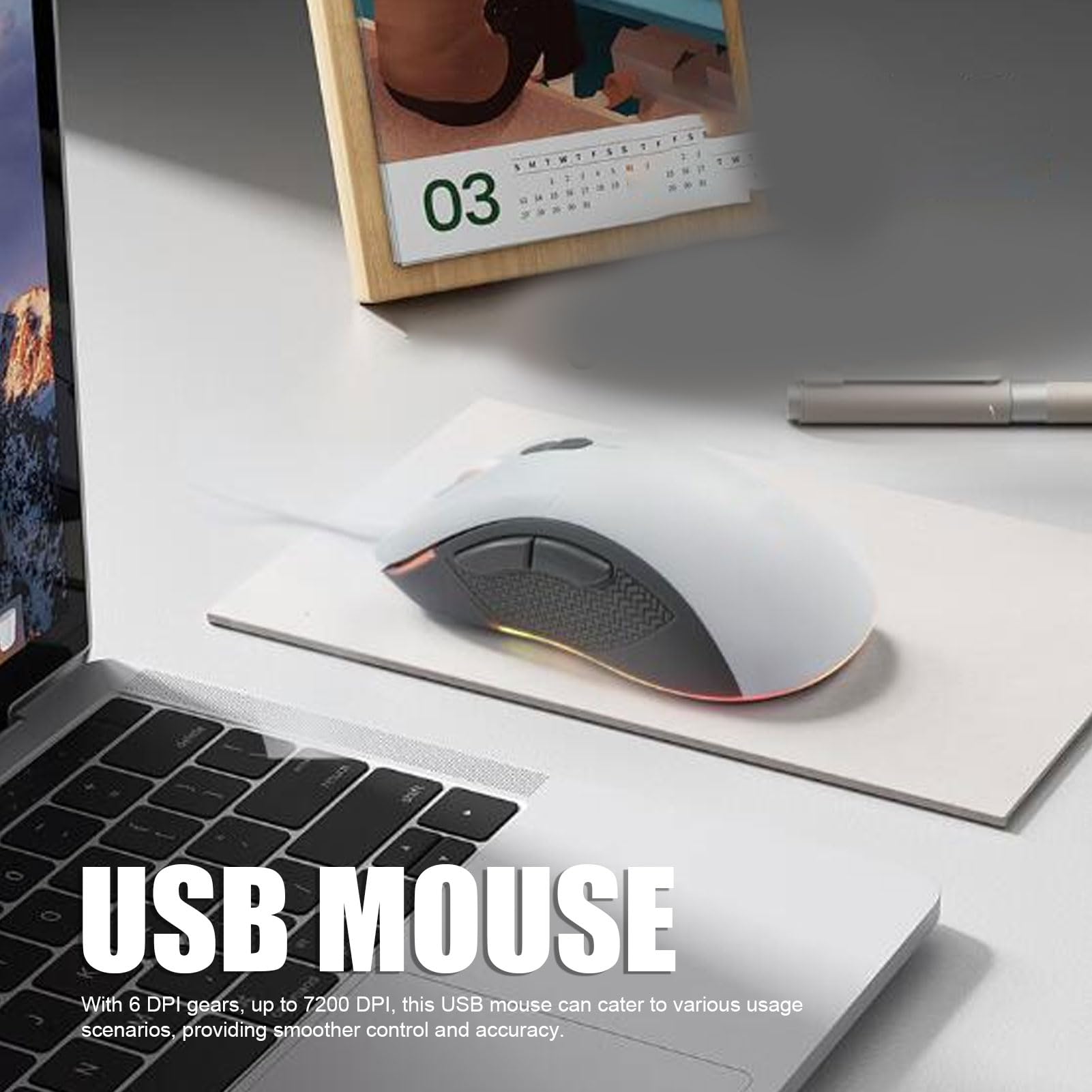 Elprico Wired Gaming Mouse with RGB Lighting, 7200 DPI Adjustable, Ergonomic 7-Button Design for PC & Laptop - Perfect for FPS, MOBA Games and Office Work