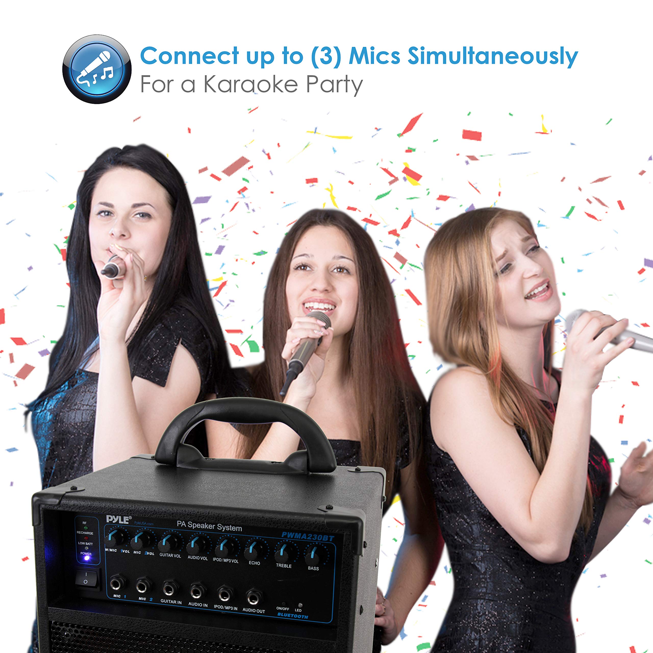 Pyle Wireless Portable PA System - 400W Bluetooth Speaker with Rechargeable Battery, Microphone Set, Wheels & Handle - 1/4