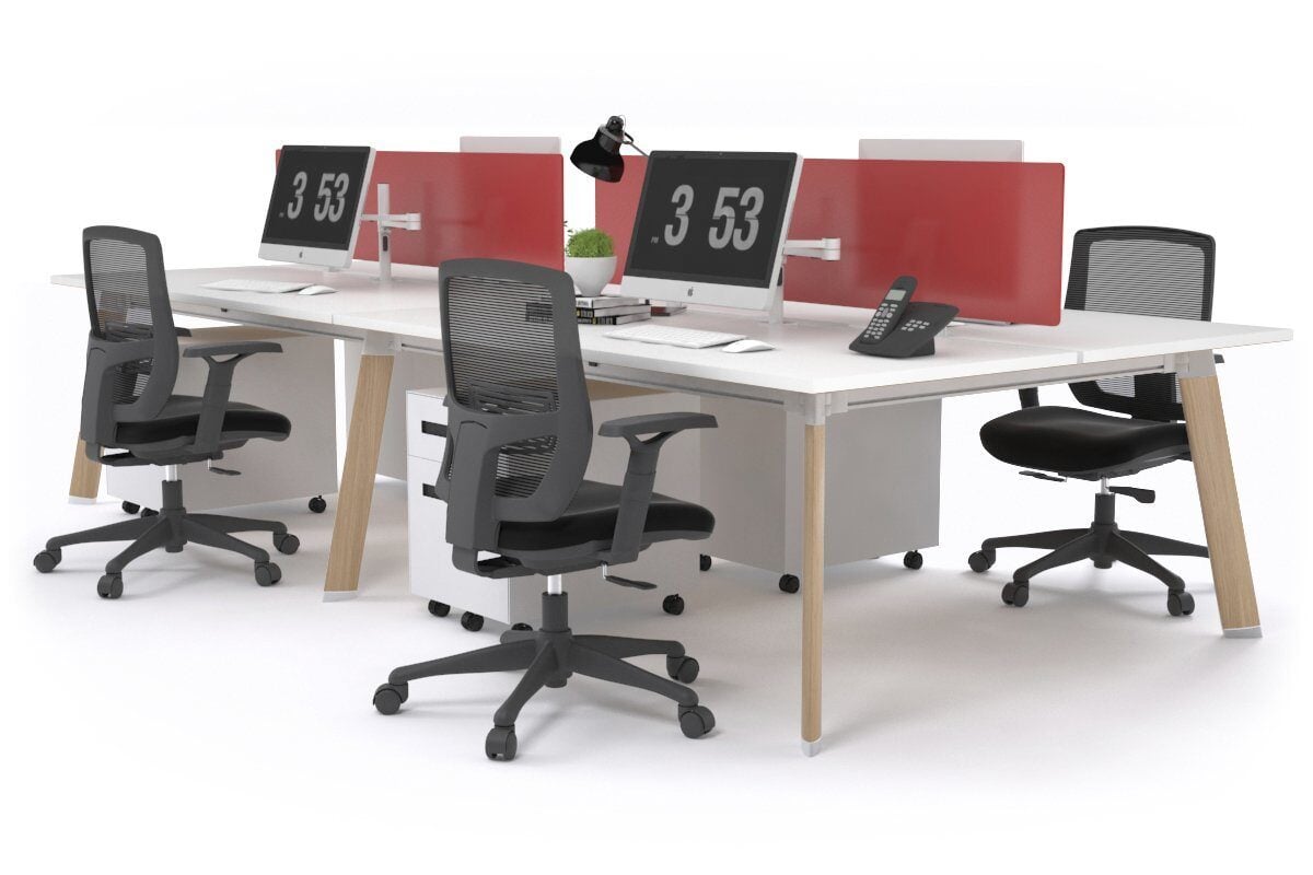 4-Person Workstation with Wood Imprint Frame - 1600L x 800W Office Desk with Cable Management Scallop for Team Collaboration & Productivity | Perfect for Open Offices, Coworking Spaces & Home Offices