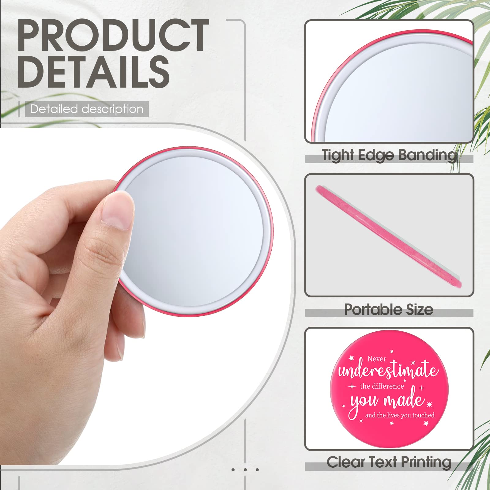 Hoolerry 24 Pack 2.8 Inch Round Pink Inspirational Compact Mirror - Bulk Makeup Mirror with Positive Quotes, Small Portable Travel Mirror for Purse, Pocket, Employee Gifts, Coworker Appreciation, Staff Recognition - Perfect for Daily Makeup Touch-ups, Travel Essentials, and Motivational Gifts