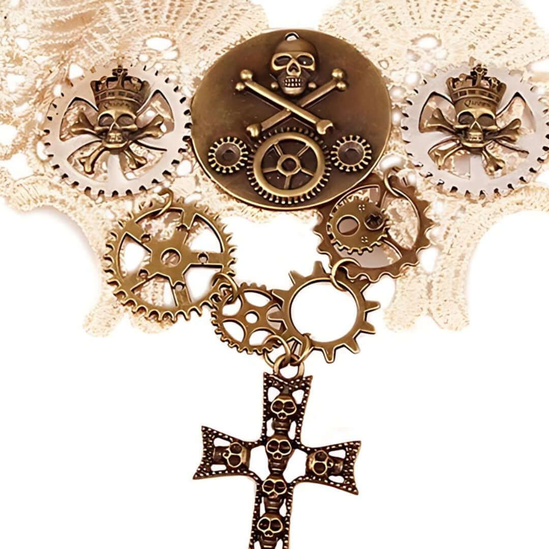 Victorian Gothic Pirate Lace Choker Necklace with Cross Detail | Gothic Punk Fashion Accessory for Women | Perfect for Halloween, Cosplay, and Dark Aesthetic Outfits