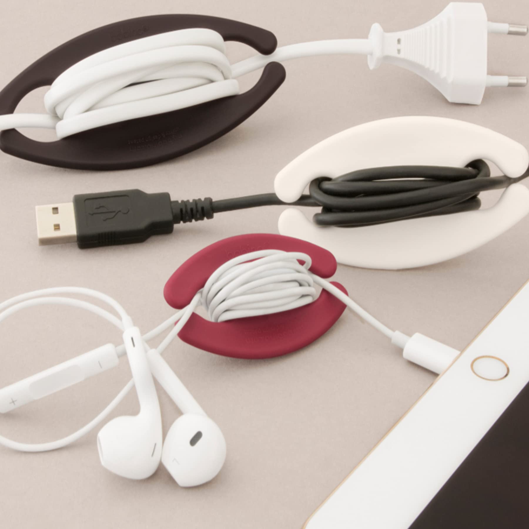 Bobino Cord Wrap & Organizer - 3 Pack Medium Cable Management for Desk Accessories | Under Desk Wire Holder & Cord Ties | Perfect for Home Office, Gaming Setup & Workspace Organization