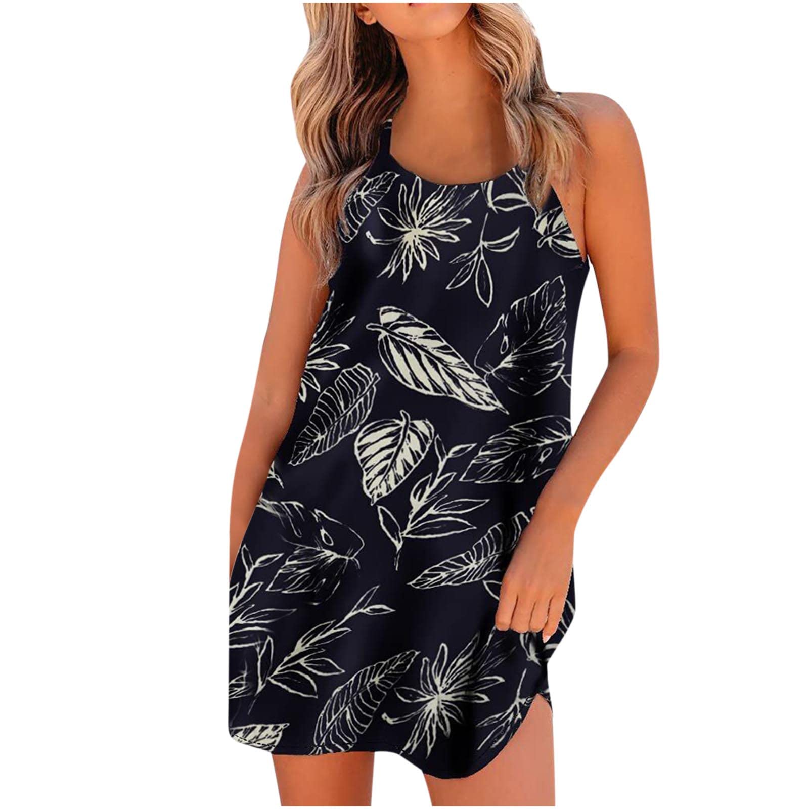 Vintage Floral Print Beach Dress for Women - Sexy Halter Neck Sleeveless Summer Tank Dress in Black | Perfect for Vacation, Pool Party & Tropical Getaways