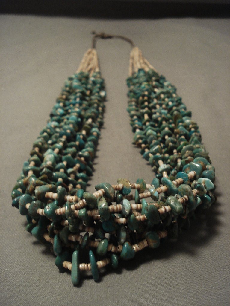 Authentic Navajo Native American Jewelry - 209g Natural Green Turquoise Braided Necklace for Women, Handmade Tribal Beaded Choker, Boho Style Accessory for Festivals, Weddings & Special Occasions