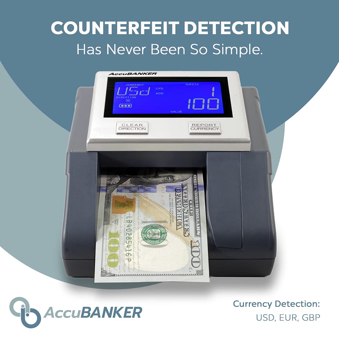 AccuBANKER D585 Multi-Scanix Counterfeit Money Detector with AccuSTAND - Multi-Directional Bill Feeder, UV/MG/IR Detection for USD, EUR, GBP, Visual & Audio Alarms - Perfect for Banks, Retail Stores, and Cash-Intensive Businesses