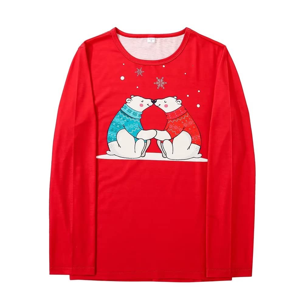 Family Matching Christmas Pajamas Sets - Bear Print Long Sleeve Crew Neck T-Shirt & Plaid Pants Holiday Sleepwear for Men (Size M) | Cozy Winter Pajama Set for Family Photos, Christmas Morning & Festive Lounging