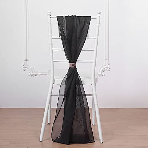 50 Extra Wide Premium Black Chiffon Chair Sashes & Bows - Elegant Wedding Ceremony & Reception Decorations for Chairs, Tables, and Venue Decoration