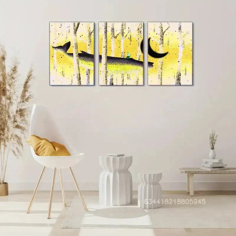 3-Piece Great Shark Swimming Through Forest Metal Wall Art - Ready to Hang Decor for Living Room, Bedroom & Office