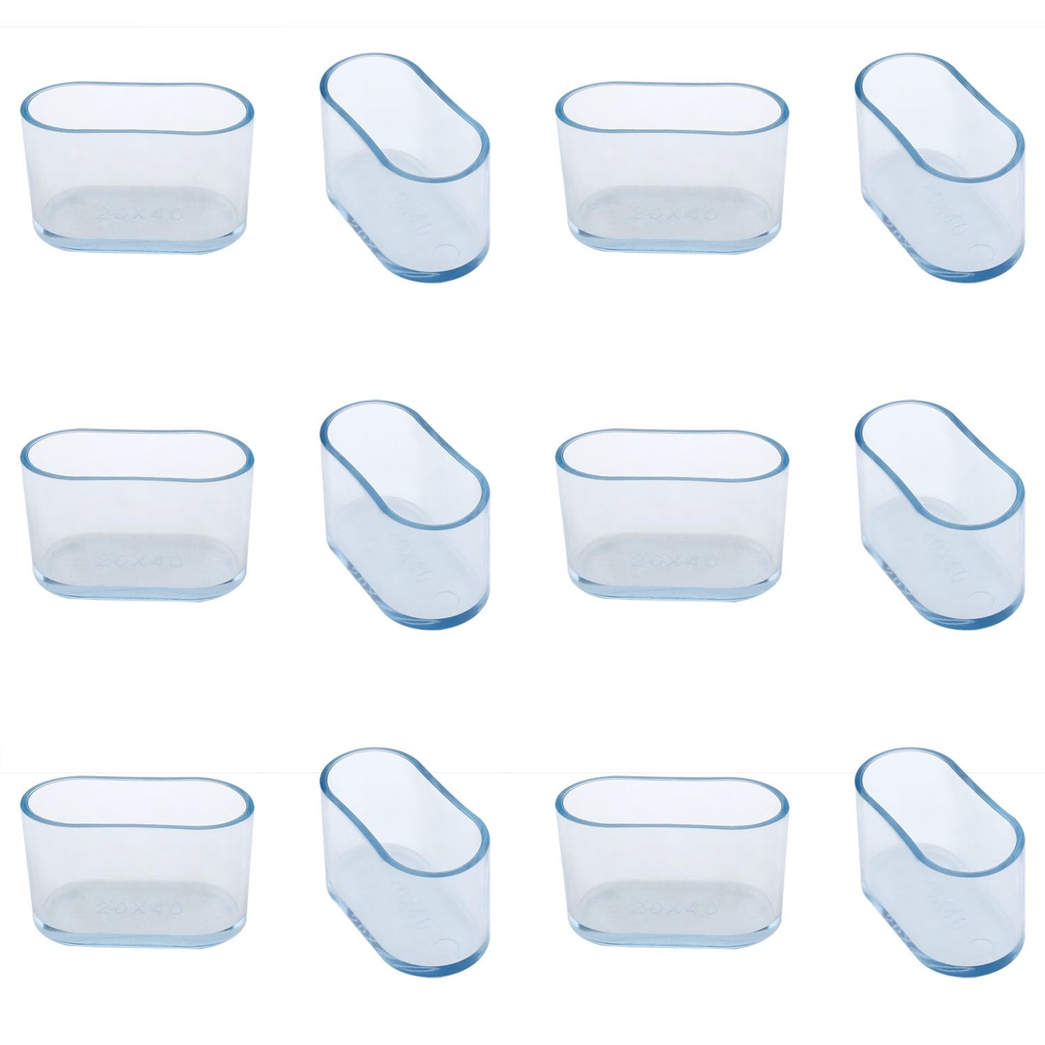 Clear Rubber Oval Chair Leg Covers - 1.6x0.7inch (20x40mm) Furniture Feet Protectors - 12PCS Set for Hardwood Floors, Tables & Chairs - Anti-Scratch, Noise Reduction Floor Guards