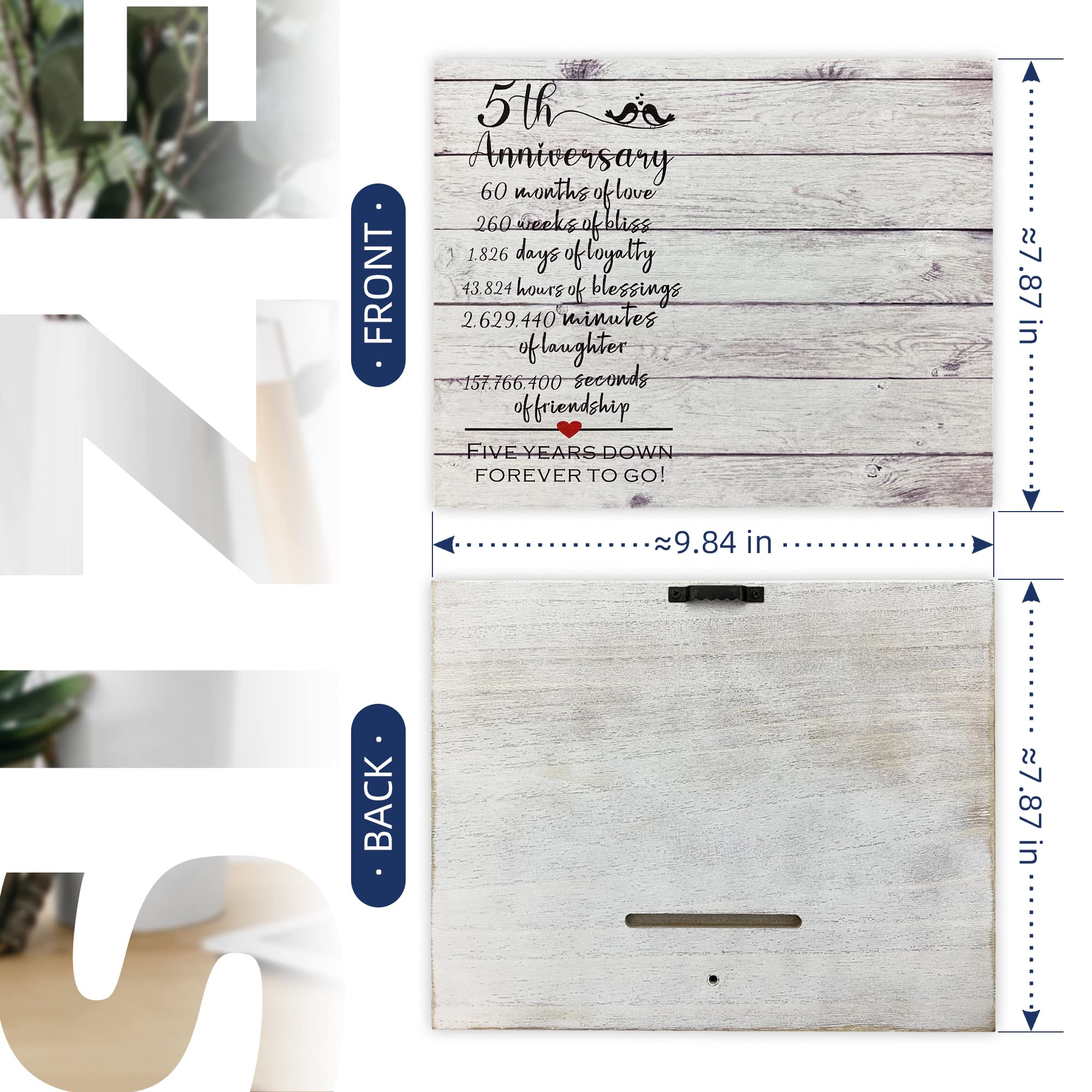 ZENNLAB 5th Anniversary Wood Picture Frame - Romantic Wedding Anniversary Gift for Couples, Husband & Wife - Perfect for Home Decor, Office Display & Cherishing Memories - Celebrate 5 Years Together with This Timeless Keepsake