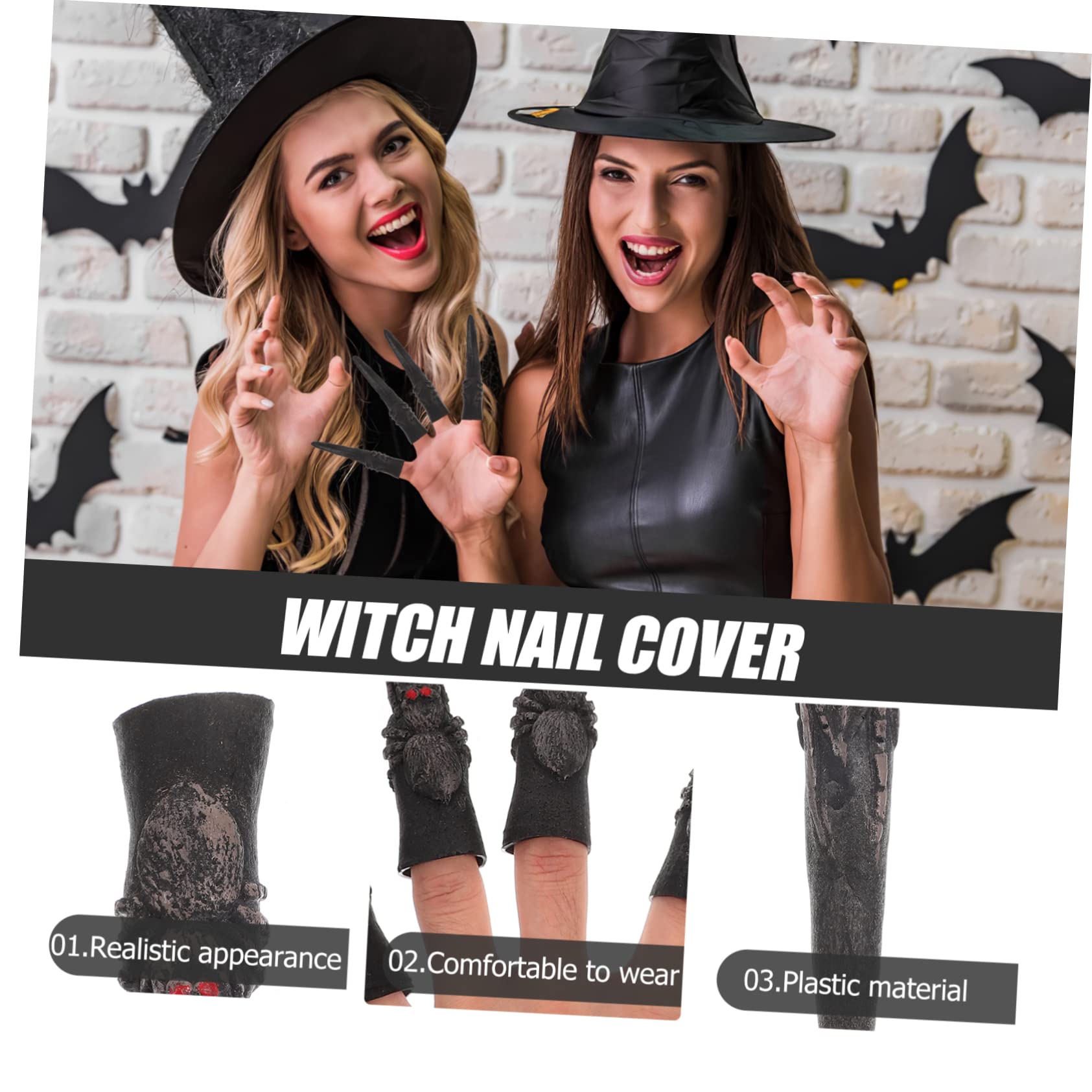 50 Pcs Halloween Witch Nails Set - Vampire Fake Nails, Skeleton Fingers for Witch Costume & Spooky Cosplay - Durable Plastic Nail Tips for Halloween Party, Themed Events & Horror Makeup