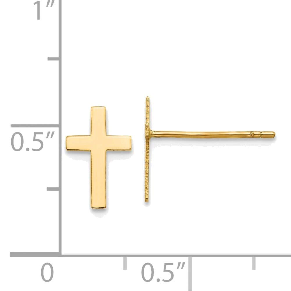 14K Yellow Gold Polished Cross Earrings for Women - Elegant Religious Jewelry Gift for Christmas, Baptism & Everyday Wear