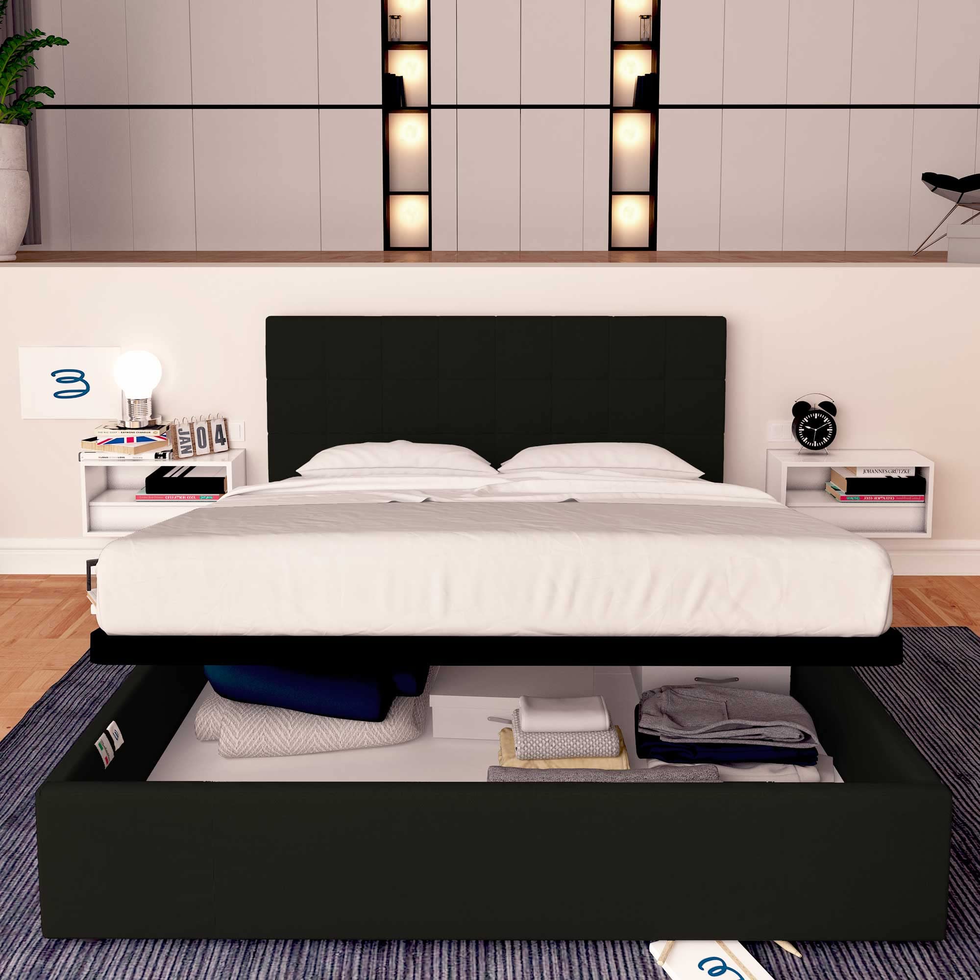 Baldiflex Single Bed with Storage, Synthetic Leather Dublin Model, Slatted Base for Single Mattress, 160 x 200 cm, Elegant Headboard, Black - Perfect for Small Bedrooms, Guest Rooms & Studio Apartments
