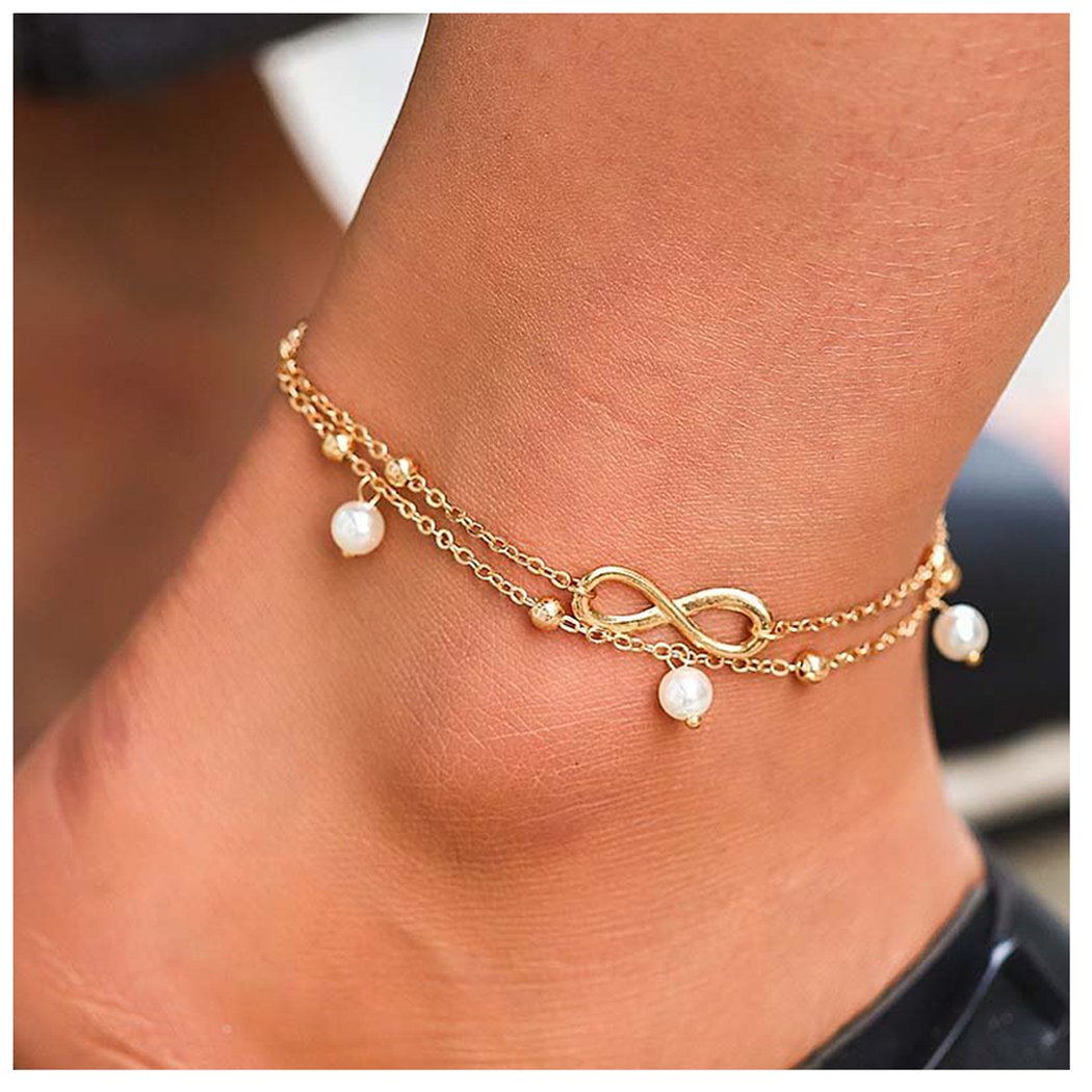 Boho Layered Pearl Anklet - Gold Beach Foot Chain Jewelry for Women & Girls | Elegant Summer Ankle Bracelet for Vacations, Weddings & Boho Fashion