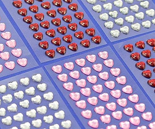 8mm Red LQ17 Heart Self-Adhesive Acrylic Rhinestones - 250PCS (5 Sheets) - Plastic Face Gems & Body Jewels for DIY Crafts, Cards, Invitations, Nail Art, Costume Design and Party Decorations