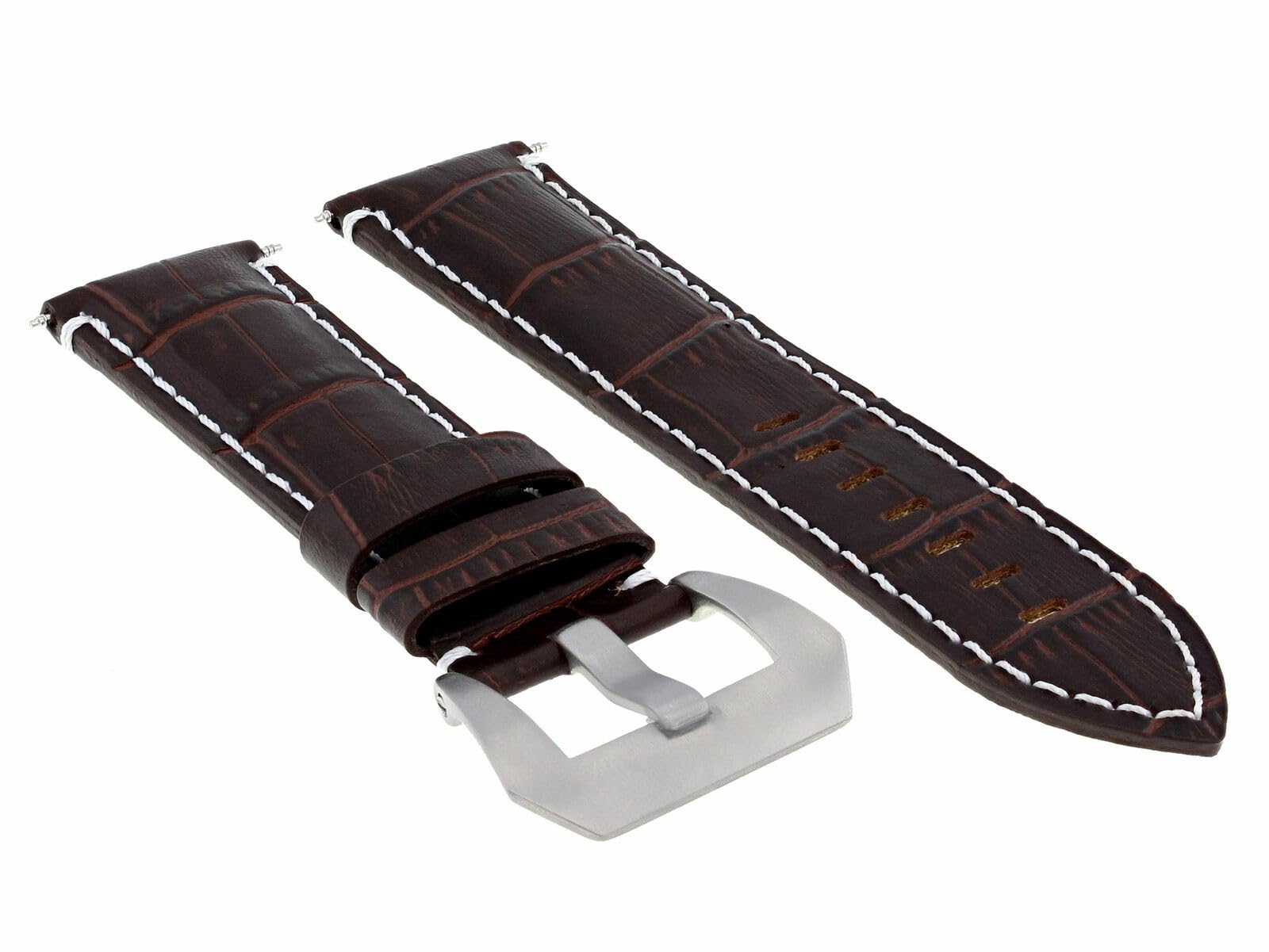 24mm Genuine Leather Watch Band Strap - Compatible with Breitling Navitimer & Colt Chronomat - Brown with White Stitching - Replacement Strap for Luxury Watches | Perfect for Business, Casual & Formal Occasions